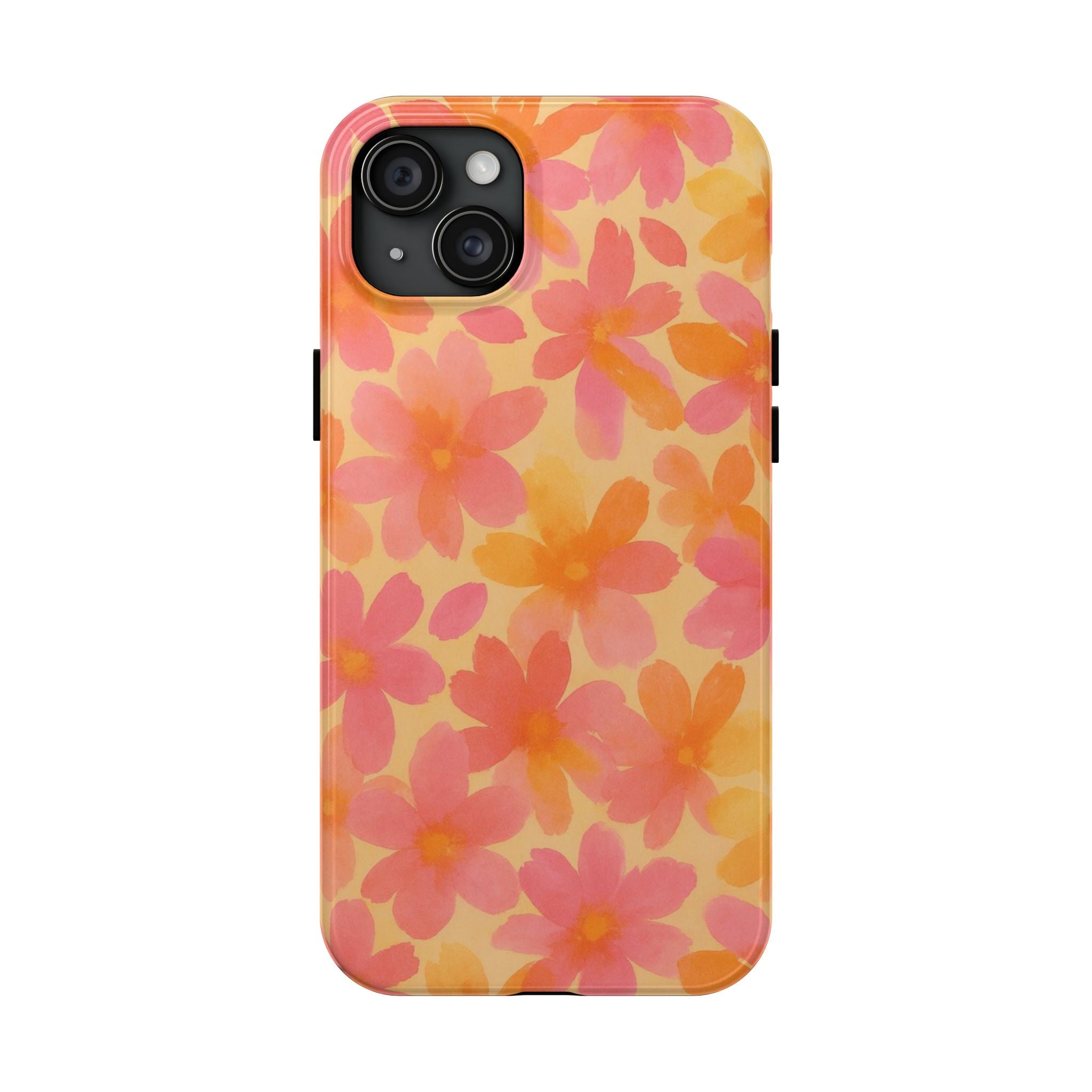 Floral Watercolor Tough Phone Case — Pink & Orange Bloom Protective Cover