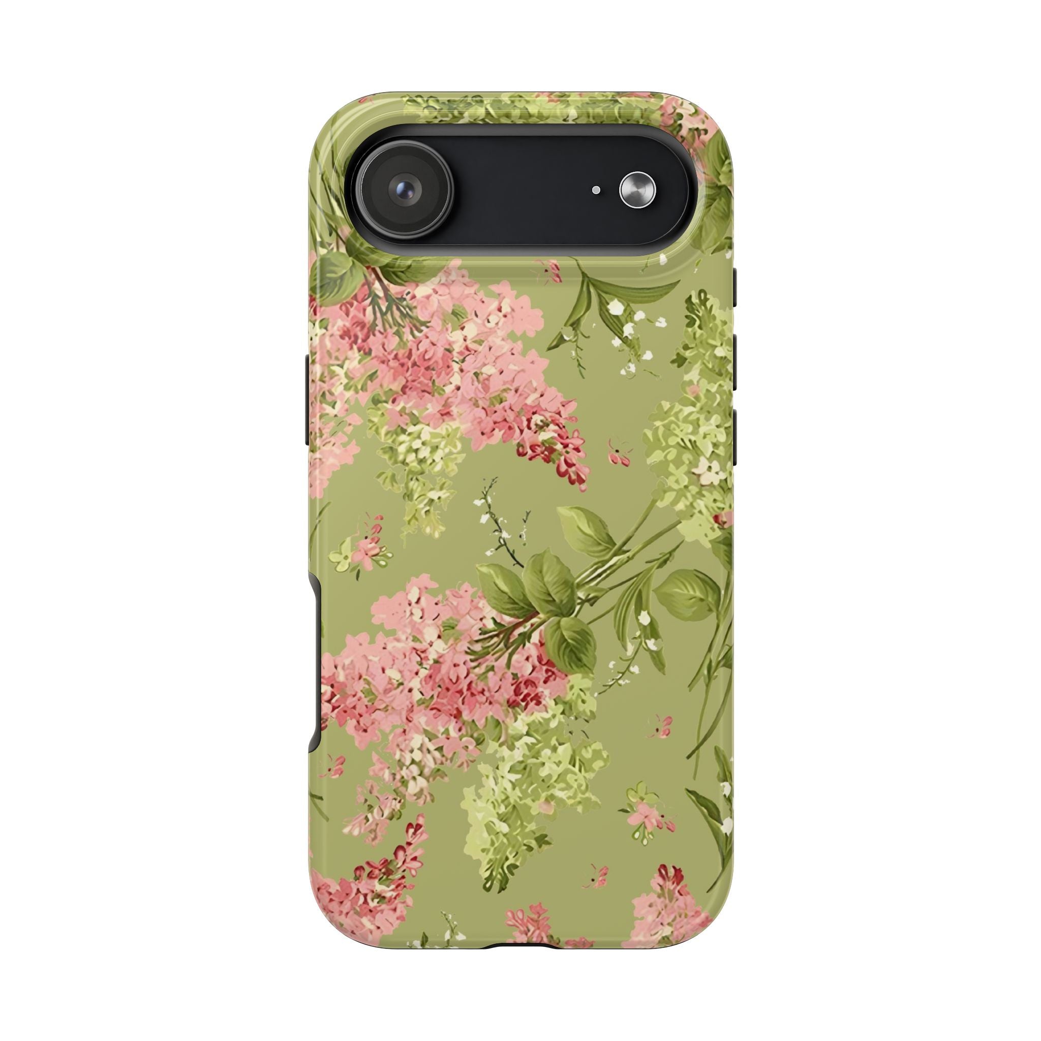 Floral Green Tough Phone Case — Vintage Pink Hydrangea Protective Phone Cover