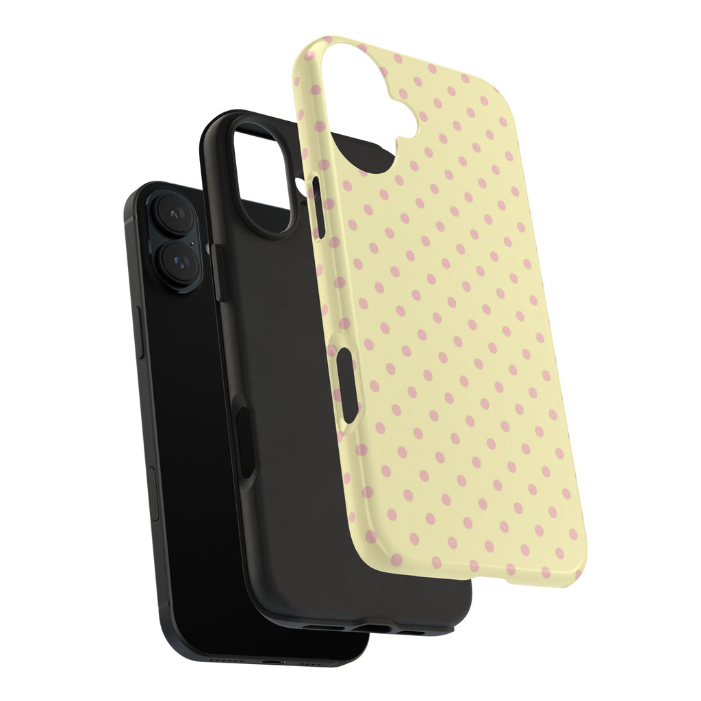 Pink Polka Dot Tough Phone Case — Pastel Yellow Protective iPhone Cover