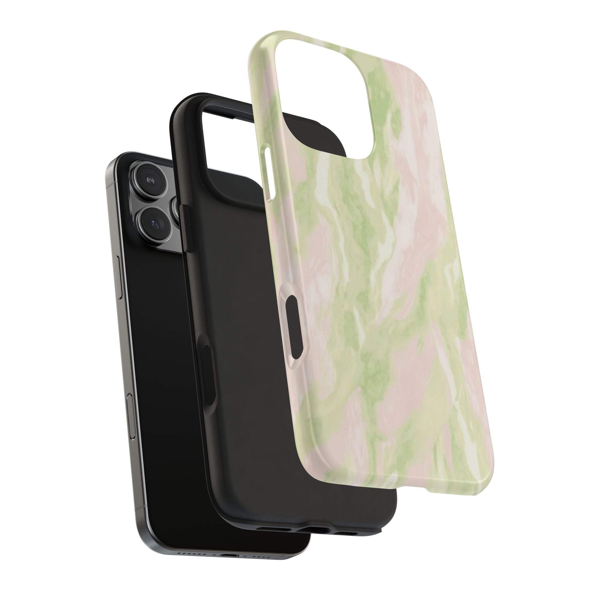Pastel Marble Tough Phone Case — Pink & Sage Protective Phone Cover