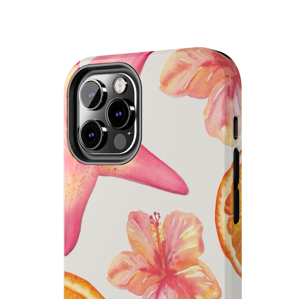 Tough Phone Case — Tropical Citrus & Pink Hibiscus Design