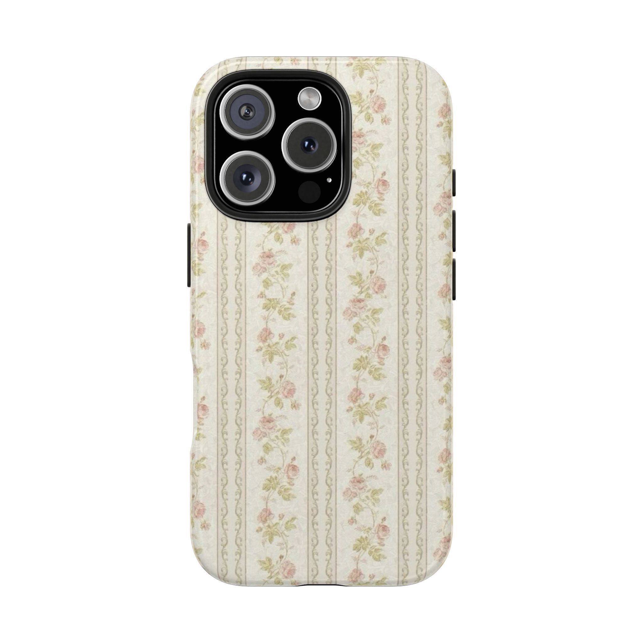 Vintage Floral Stripe Tough Phone Case — Shabby Chic Rose Protection