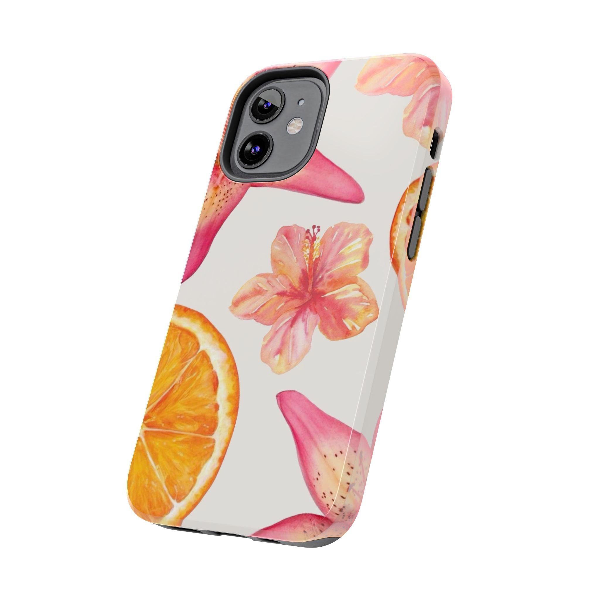 Tough Phone Case — Tropical Citrus & Pink Hibiscus Design