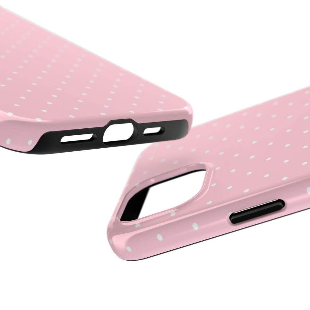 Pink Polka Dot Tough Phone Case — Slim Shockproof Protective Cover
