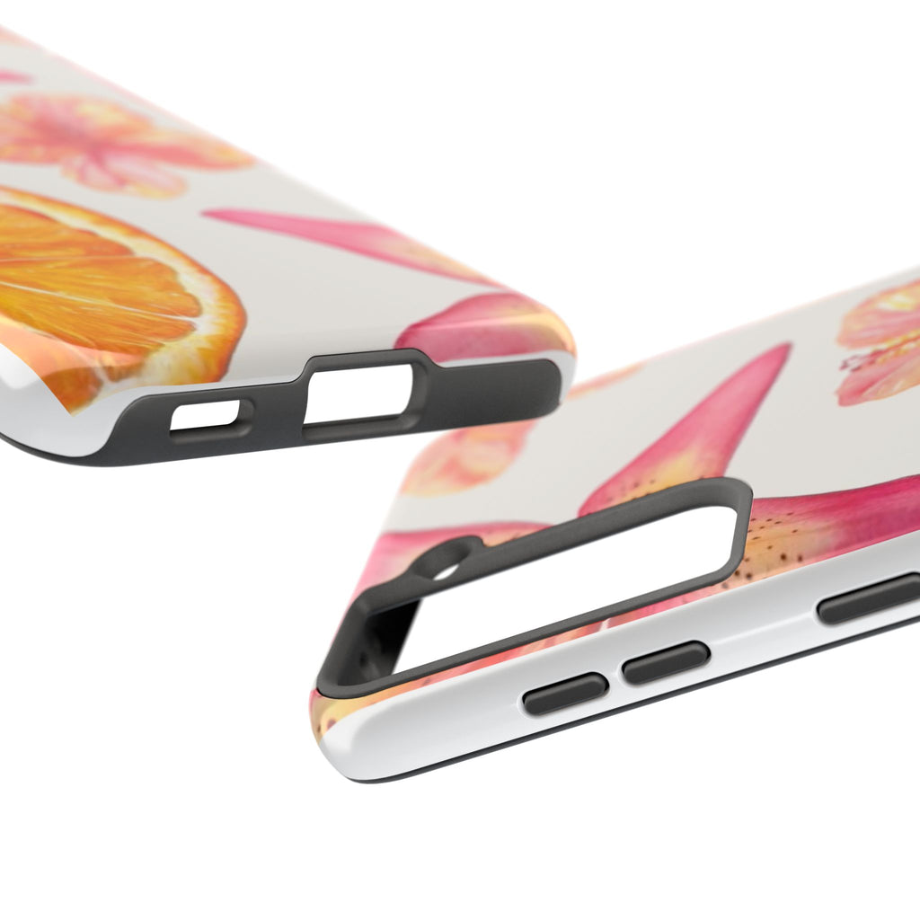 Tough Phone Case — Tropical Citrus & Pink Hibiscus Design