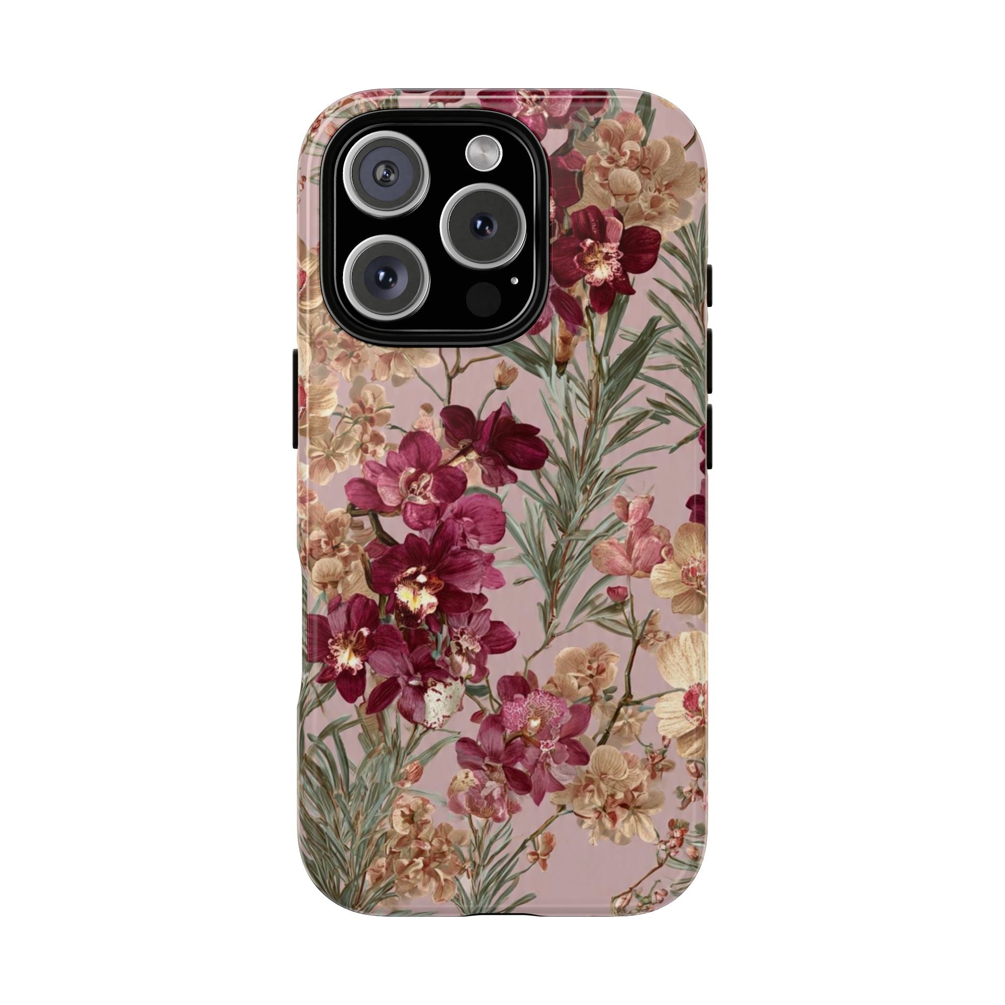 Floral Orchid Tough Phone Case — Vintage Pink Burgundy Protection