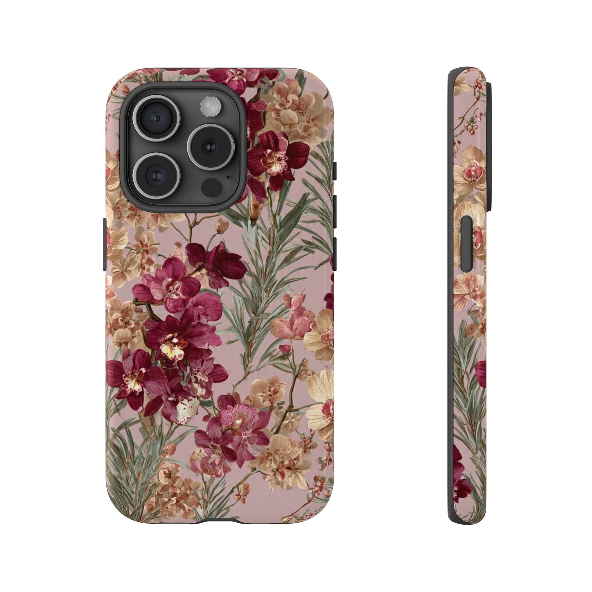 Floral Orchid Tough Phone Case — Vintage Pink Burgundy Protection