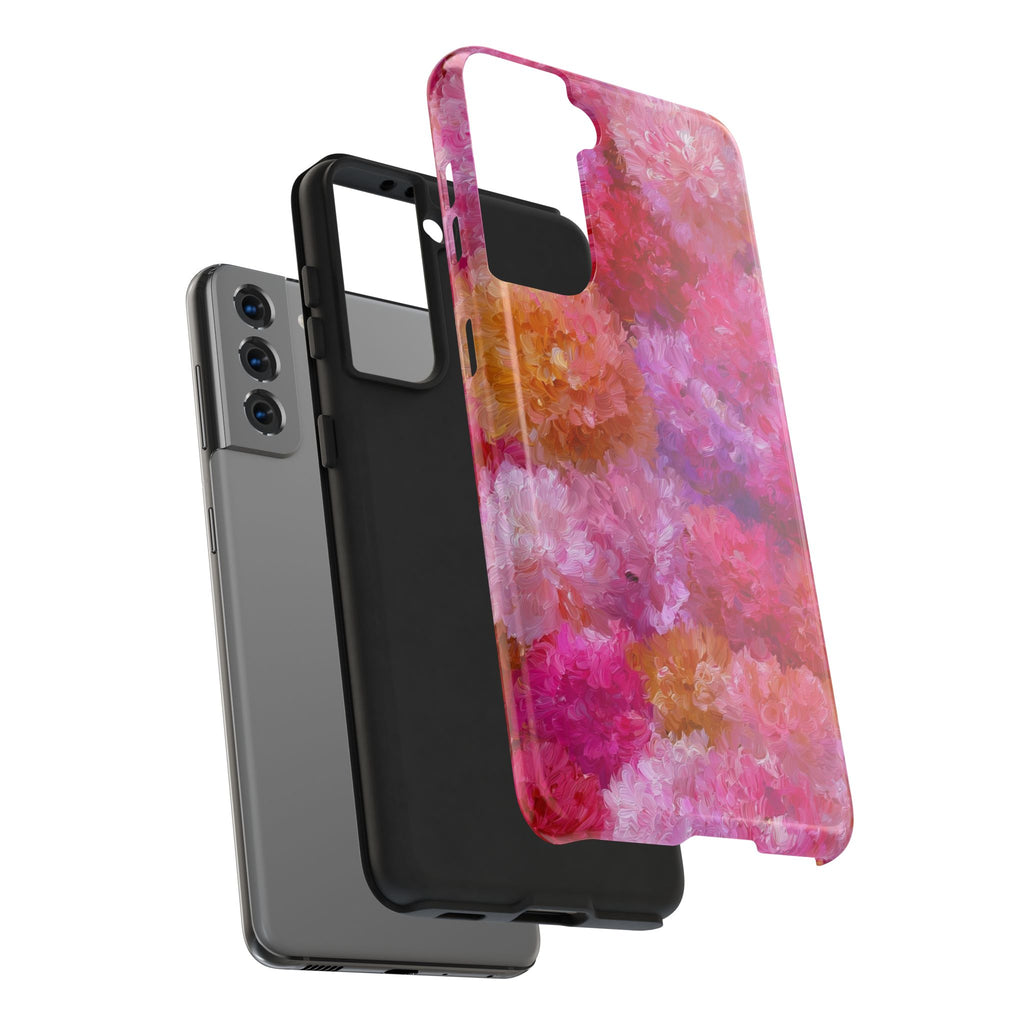 Floral Burst Tough Phone Case — Pink Watercolor Peony Protective Cover