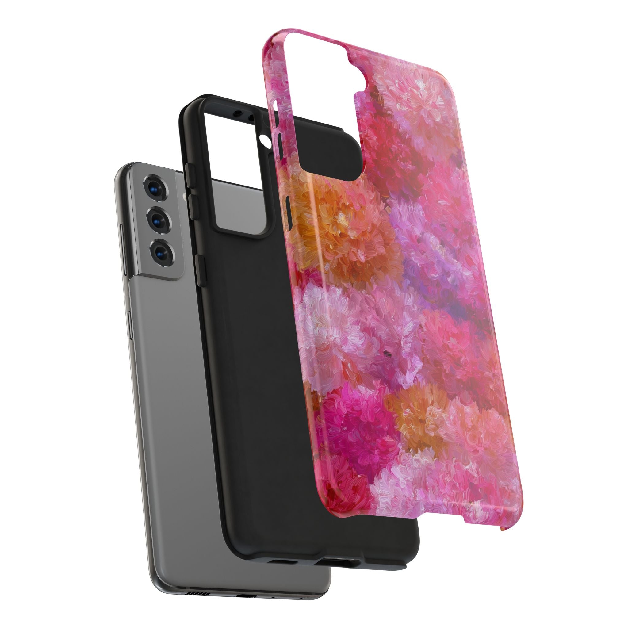 Floral Burst Tough Phone Case — Pink Watercolor Peony Protective Cover