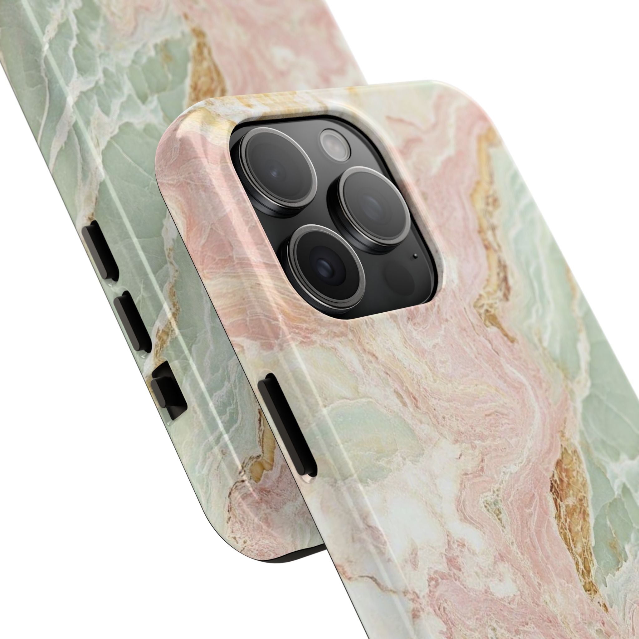 Pastel Marble Tough Phone Case – Protective iPhone Cover with Pink & Mint Swirl
