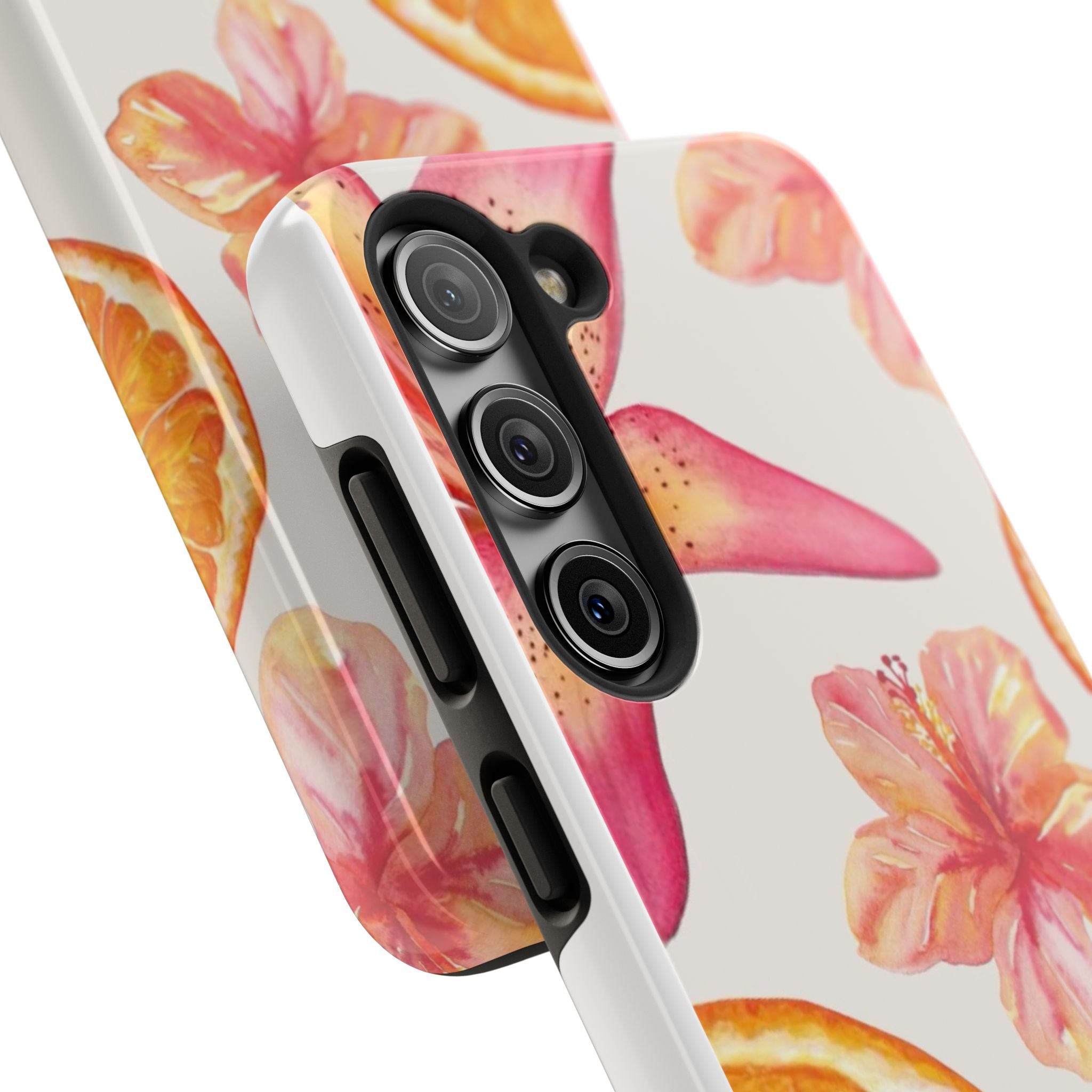 Tough Phone Case — Tropical Citrus & Pink Hibiscus Design