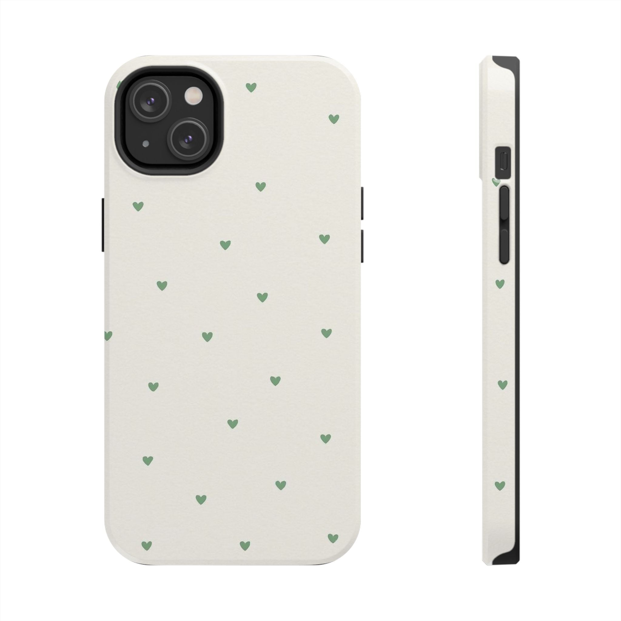 Minimal Green Heart Tough Phone Case — Protective Cute Patterned iPhone Case