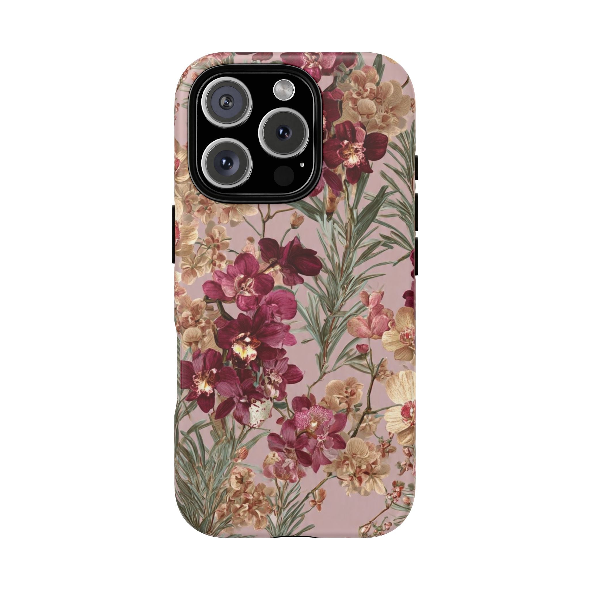 Floral Orchid Tough Phone Case — Vintage Pink Burgundy Protection
