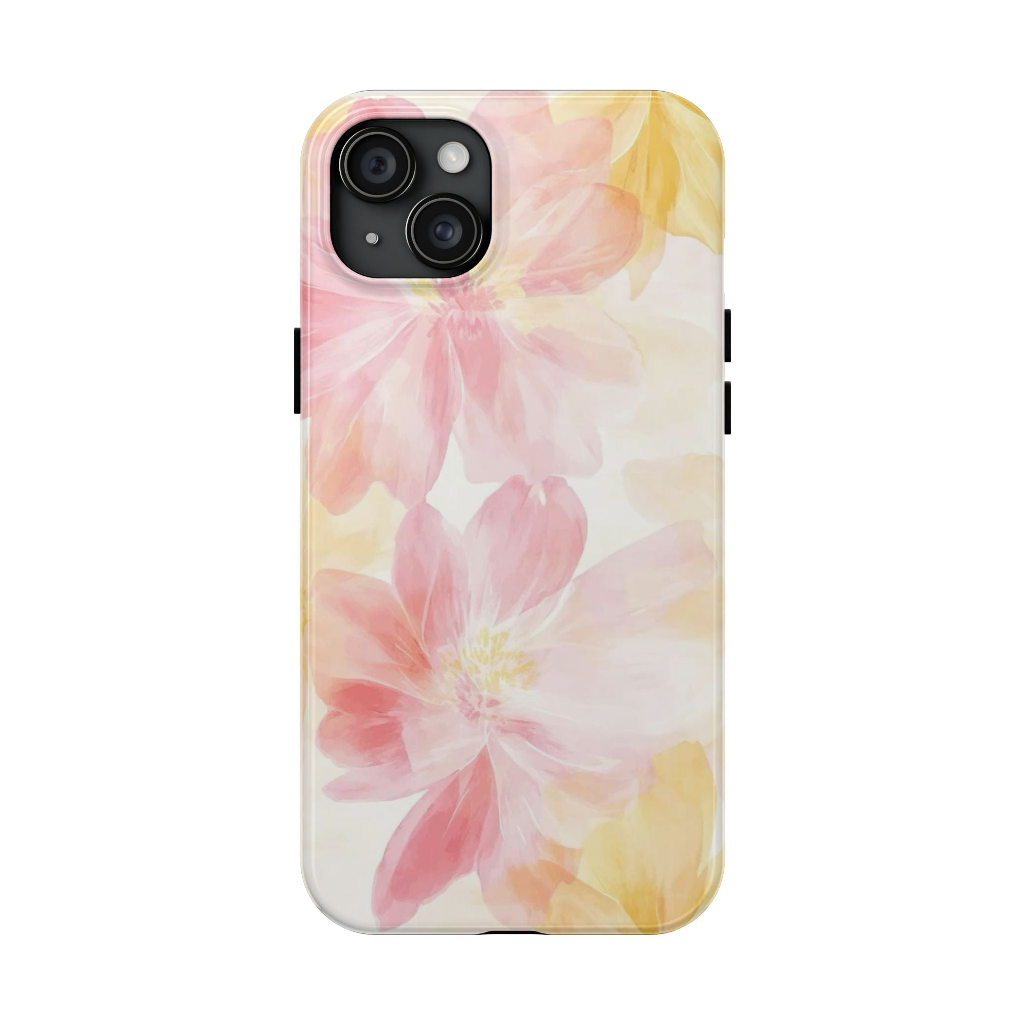 Floral Watercolor Tough Phone Case — Pink & Yellow Bloom Protective Cover
