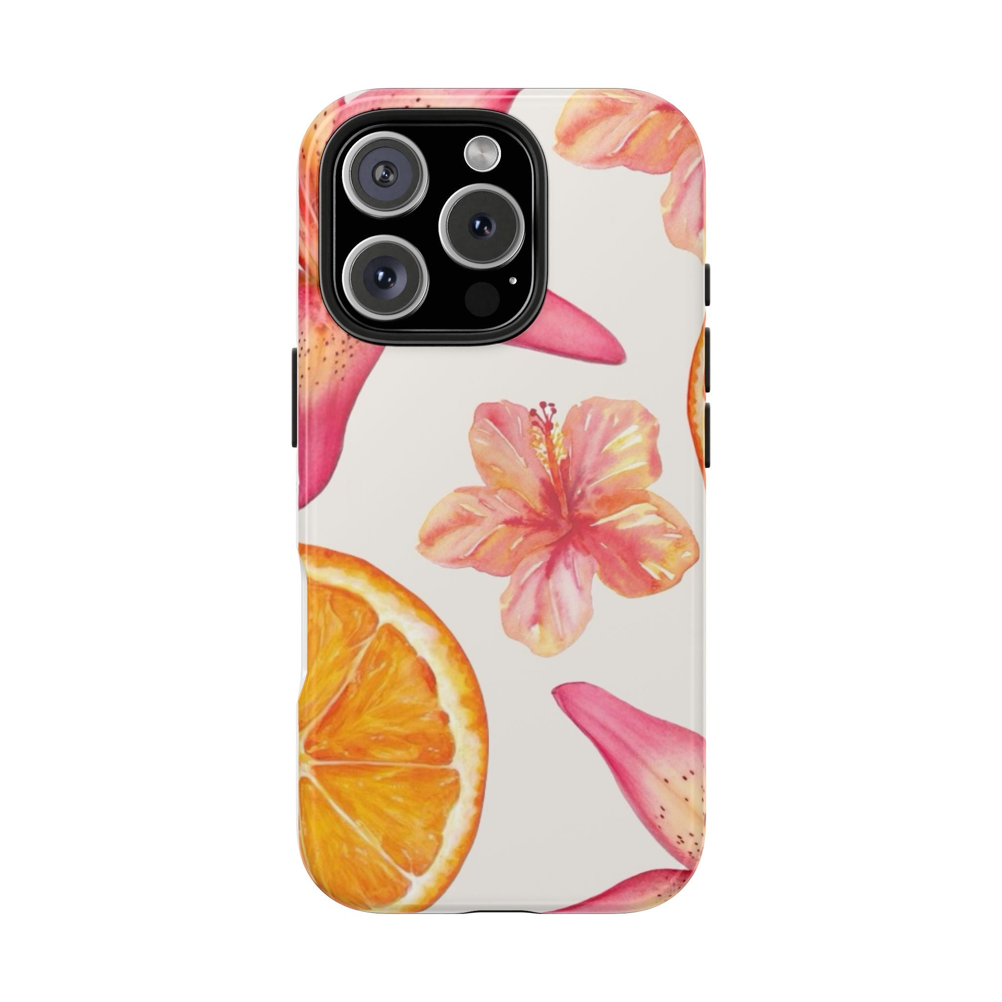 Tough Phone Case — Tropical Citrus & Pink Hibiscus Design