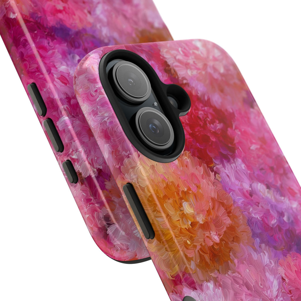 Floral Burst Tough Phone Case — Pink Watercolor Peony Protective Cover
