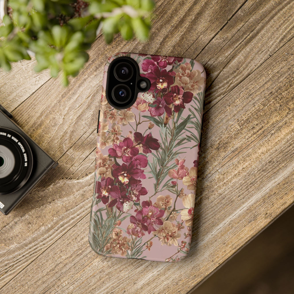 Floral Orchid Tough Phone Case — Vintage Pink Burgundy Protection