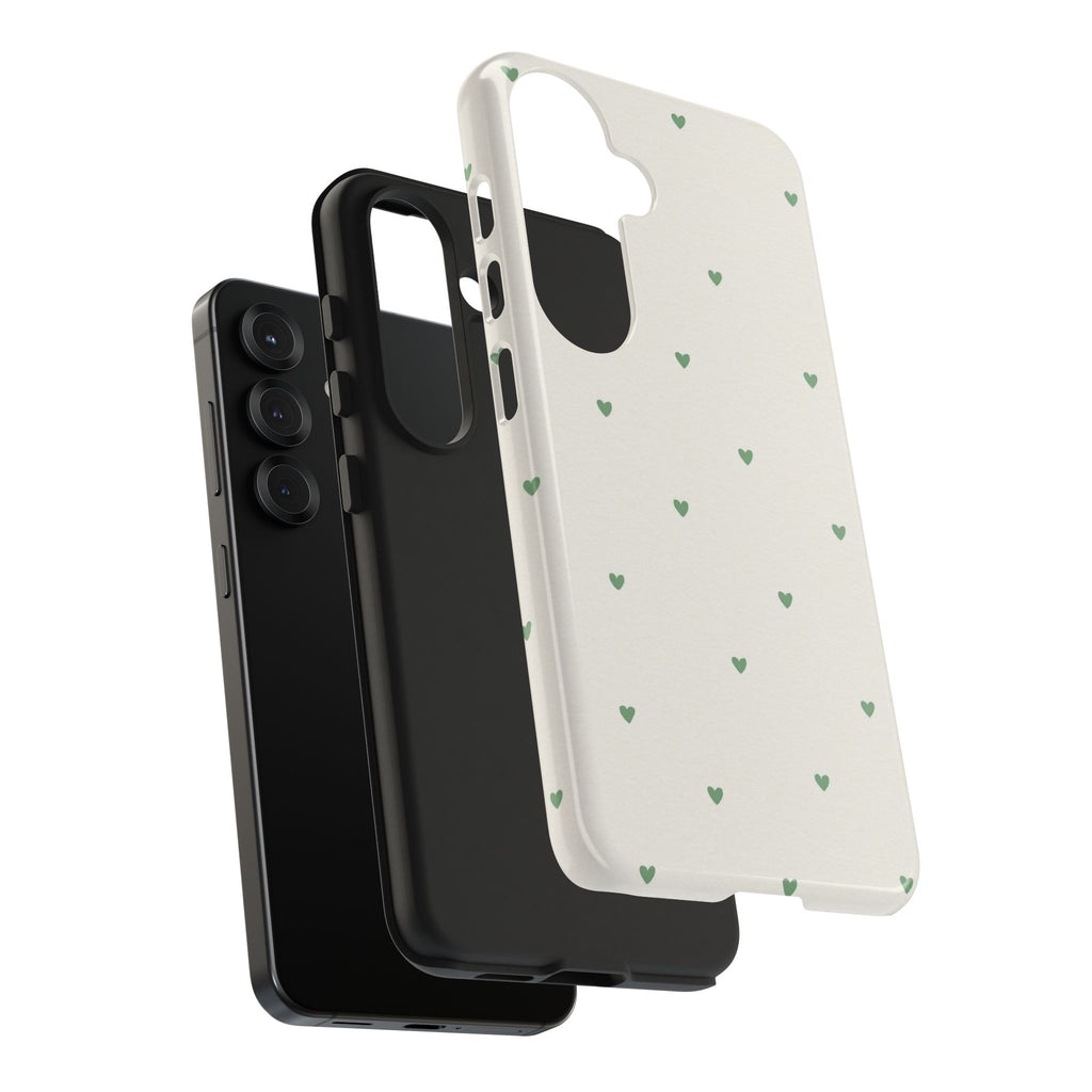 Minimal Green Heart Tough Phone Case — Protective Cute Patterned iPhone Case