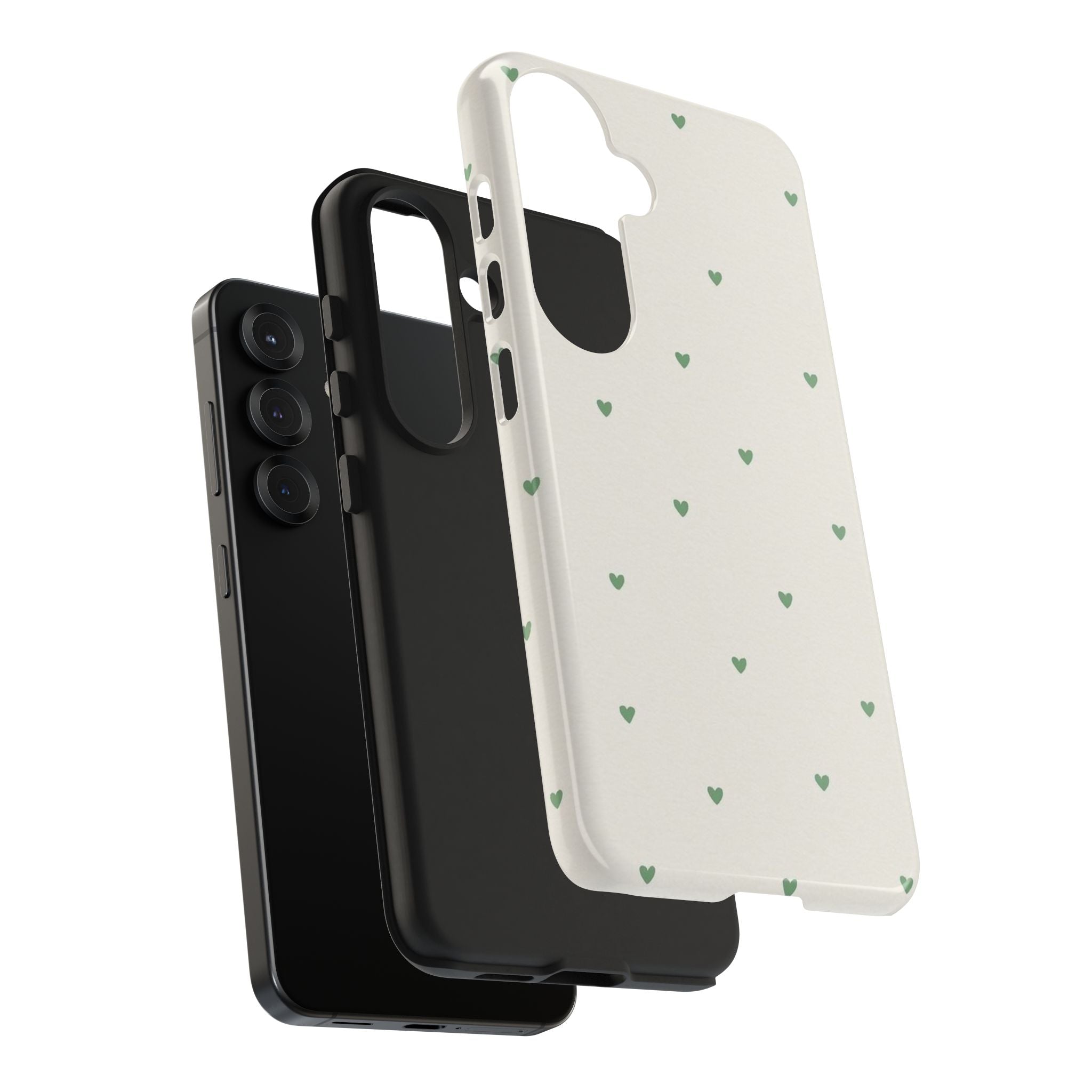 Minimal Green Heart Tough Phone Case — Protective Cute Patterned iPhone Case