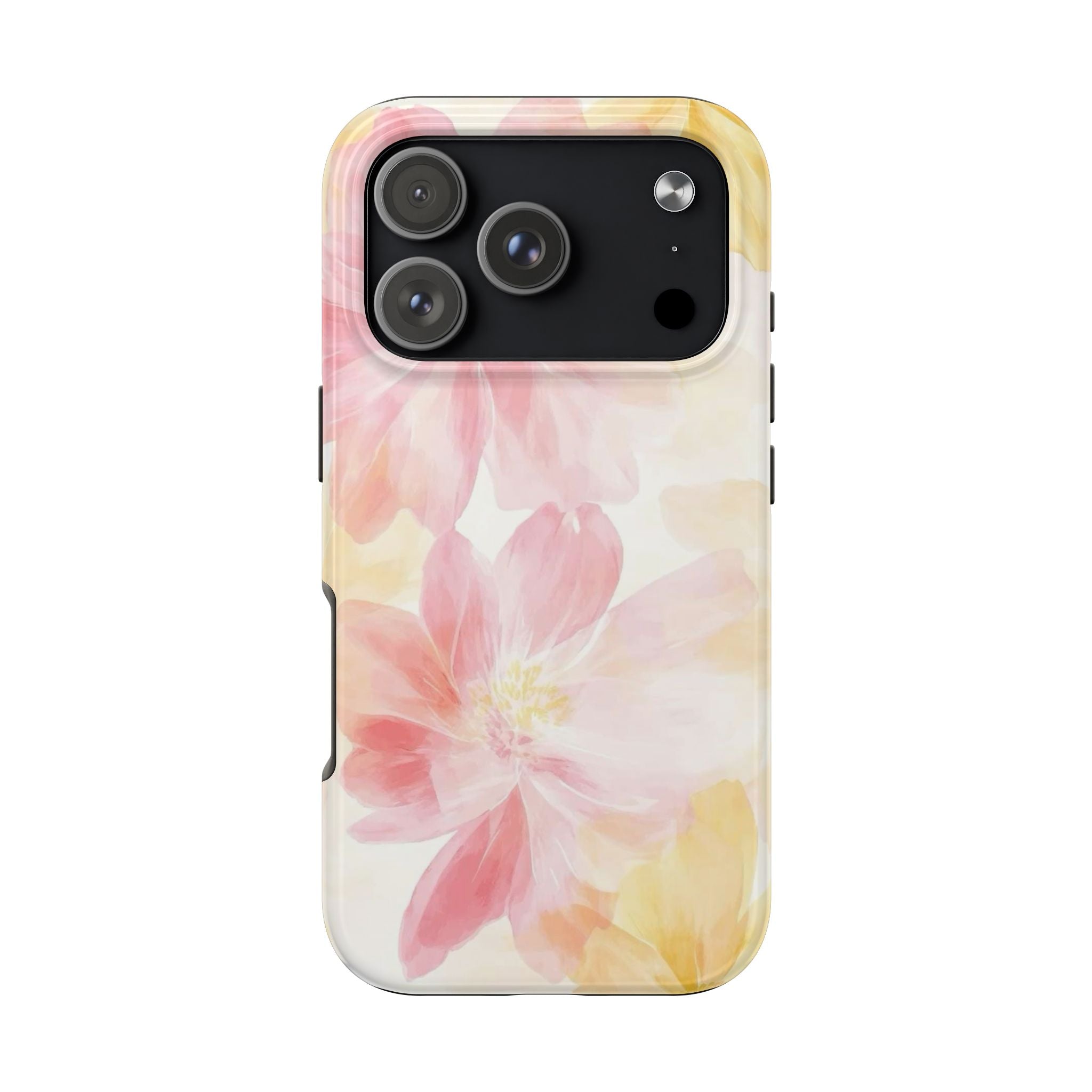 Floral Watercolor Tough Phone Case — Pink & Yellow Bloom Protective Cover