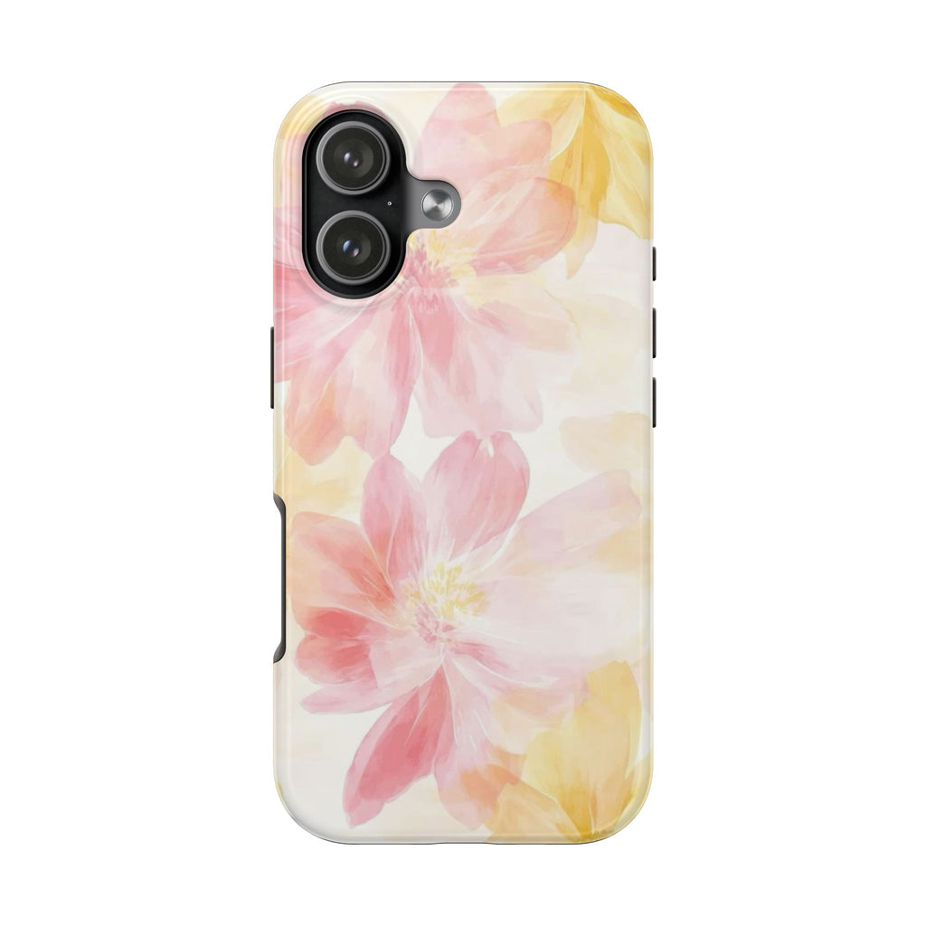 Floral Watercolor Tough Phone Case — Pink & Yellow Bloom Protective Cover