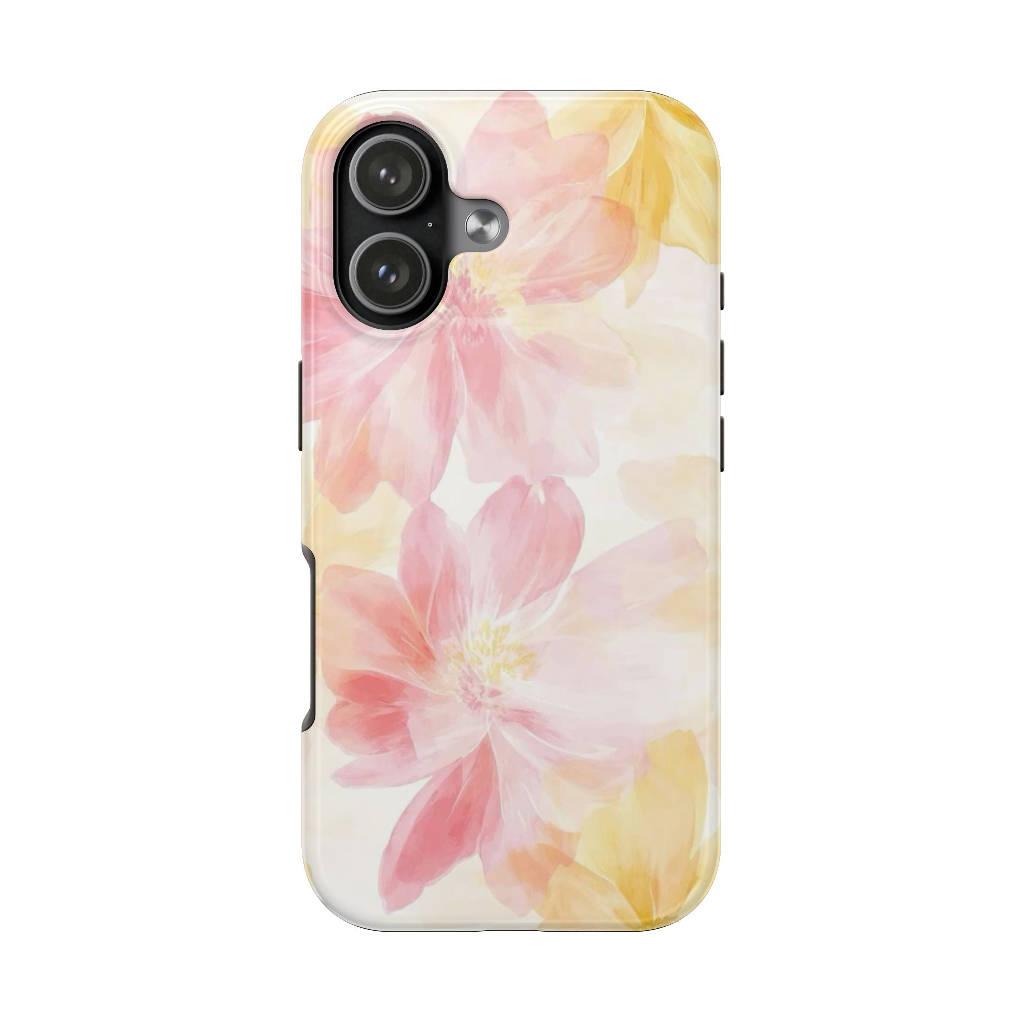 Floral Watercolor Tough Phone Case — Pink & Yellow Bloom Protective Cover