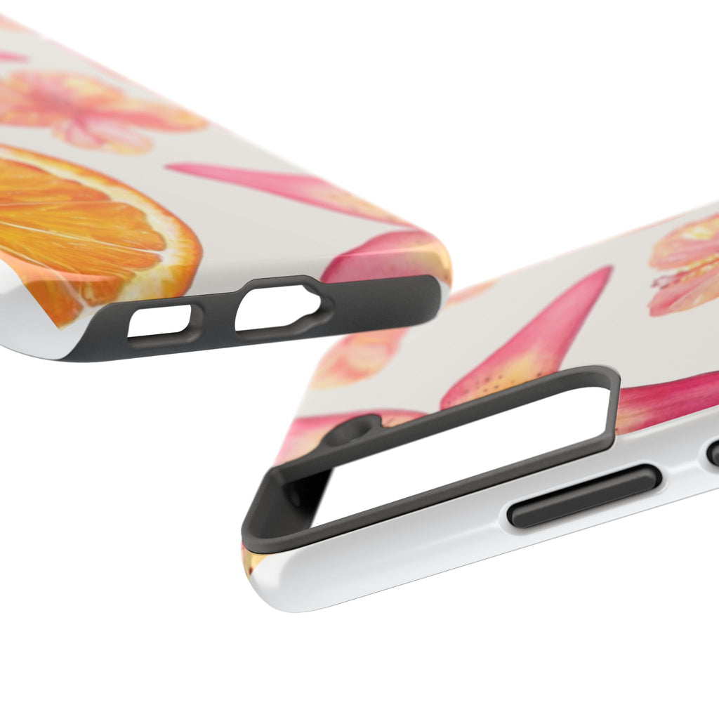 Tough Phone Case — Tropical Citrus & Pink Hibiscus Design