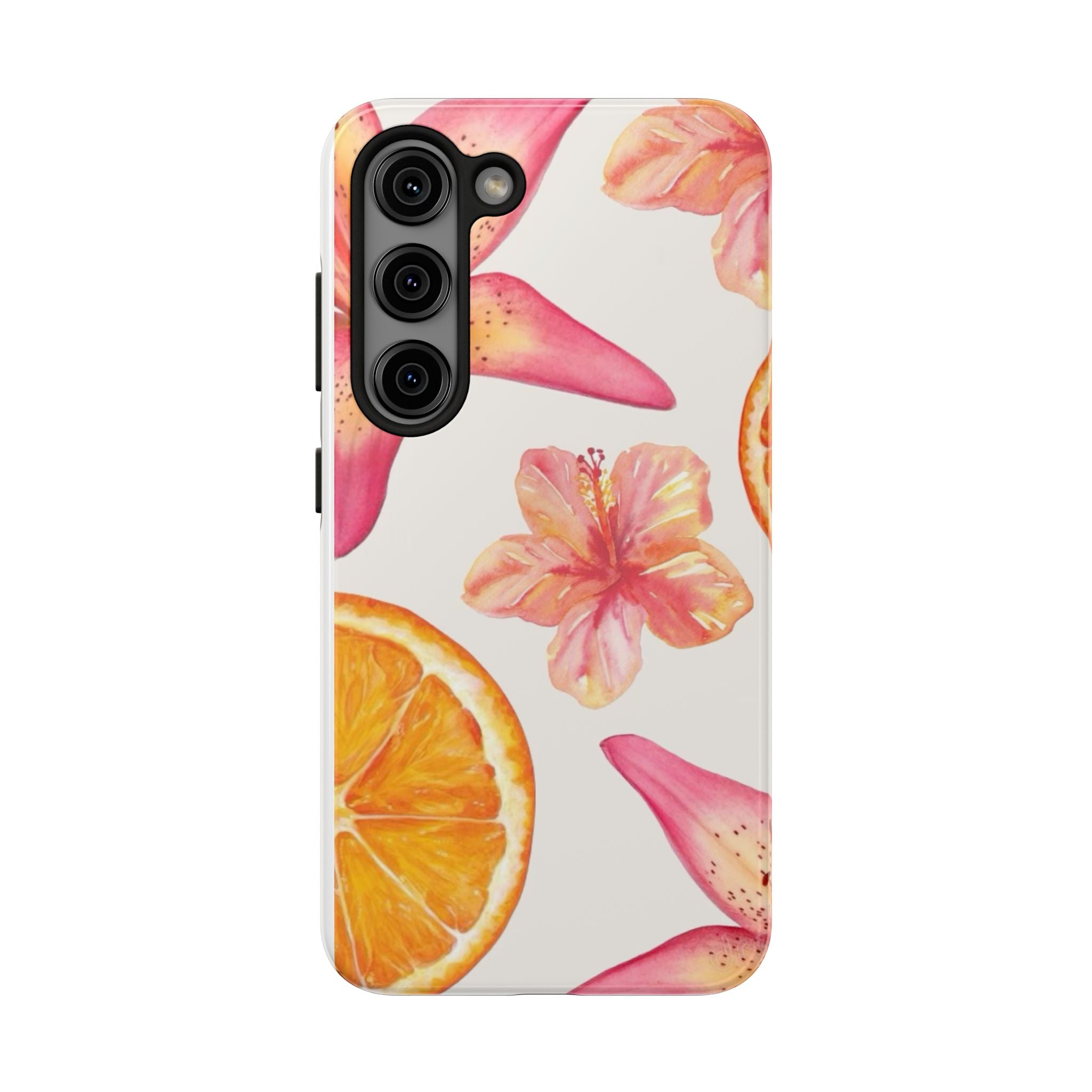 Tough Phone Case — Tropical Citrus & Pink Hibiscus Design