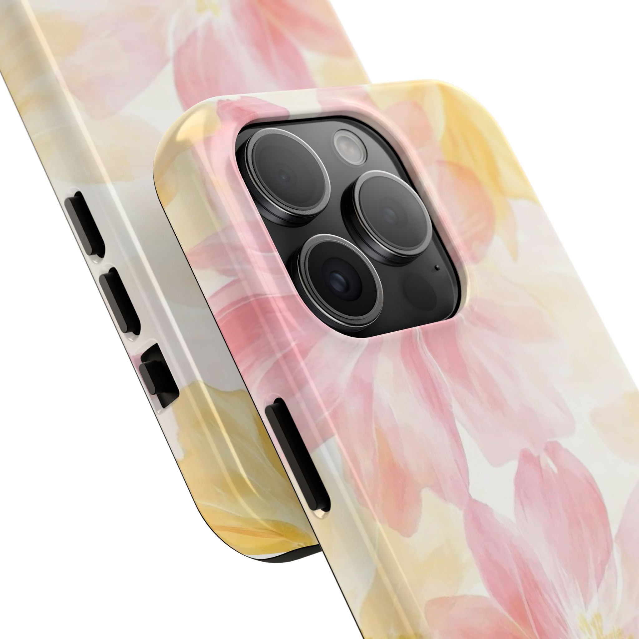 Floral Watercolor Tough Phone Case — Pink & Yellow Bloom Protective Cover