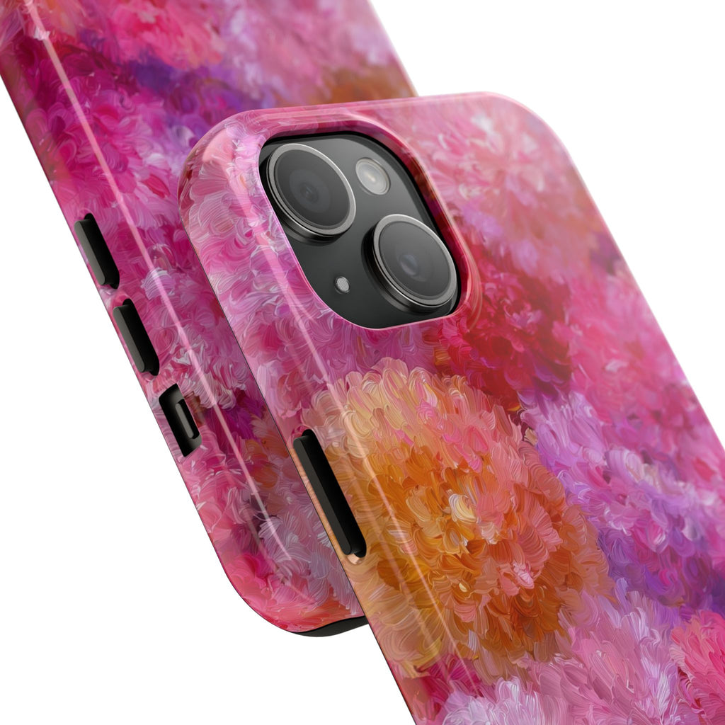 Floral Burst Tough Phone Case — Pink Watercolor Peony Protective Cover