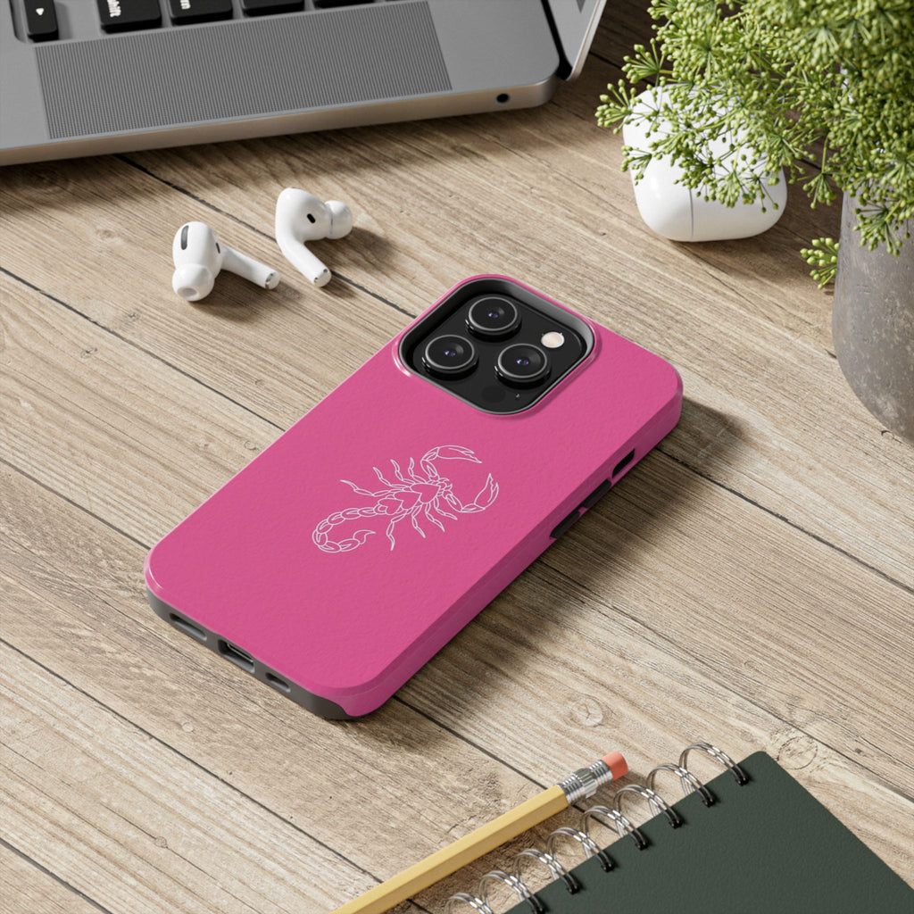 Pink Scorpion Tough Phone Case — Protective iPhone Case with White Scorpion Design
