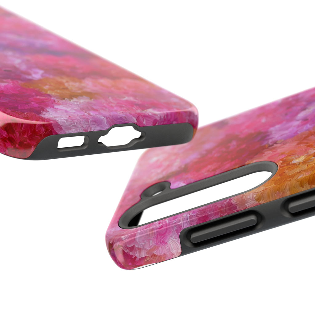 Floral Burst Tough Phone Case — Pink Watercolor Peony Protective Cover