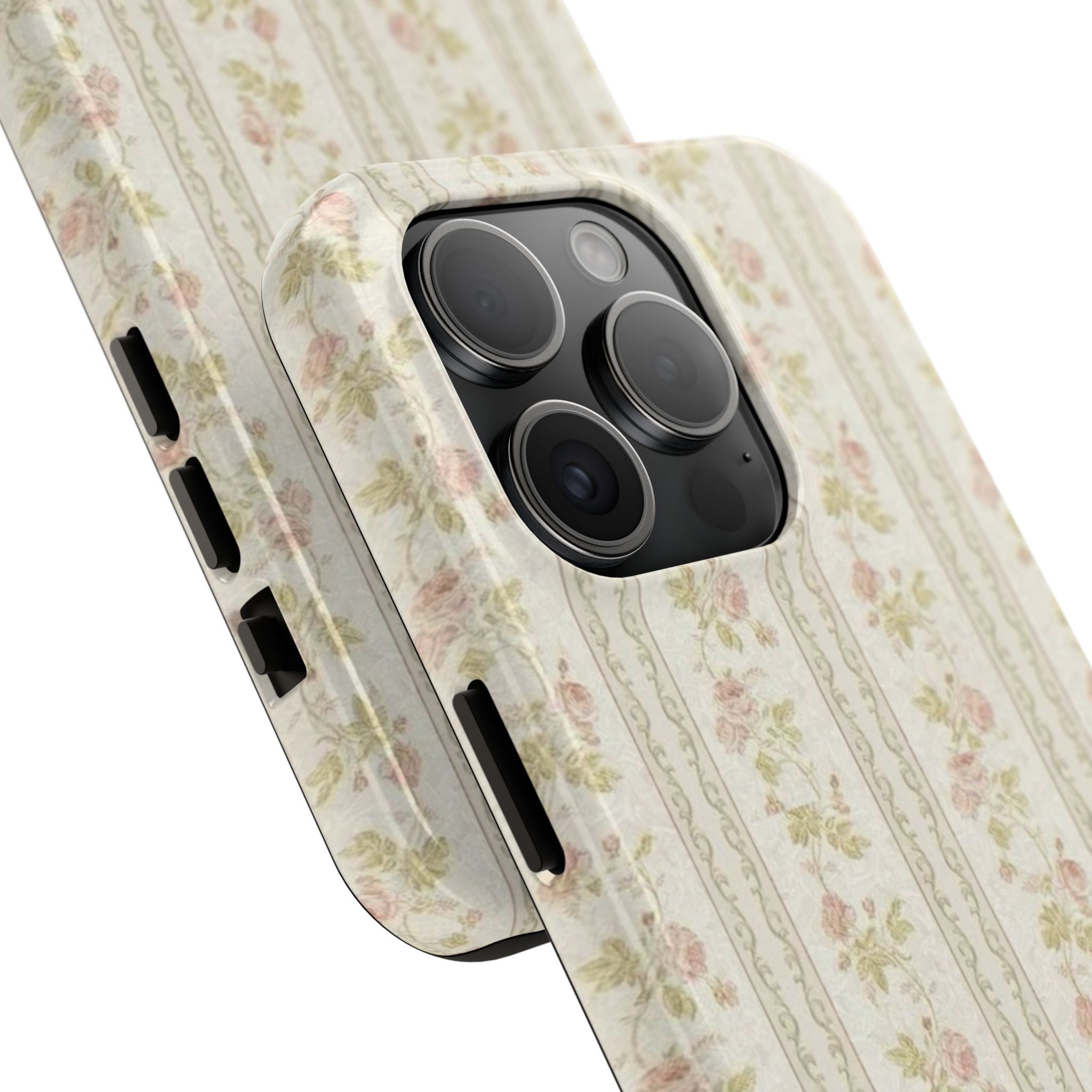 Vintage Floral Stripe Tough Phone Case — Shabby Chic Rose Protection