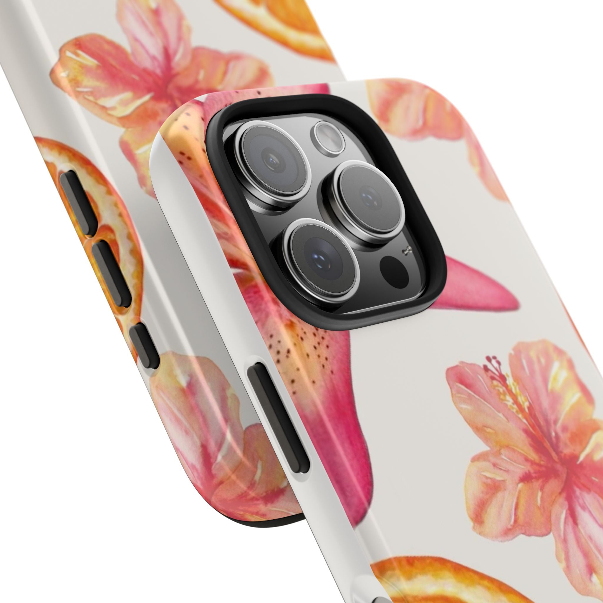 Tough Phone Case — Tropical Citrus & Pink Hibiscus Design