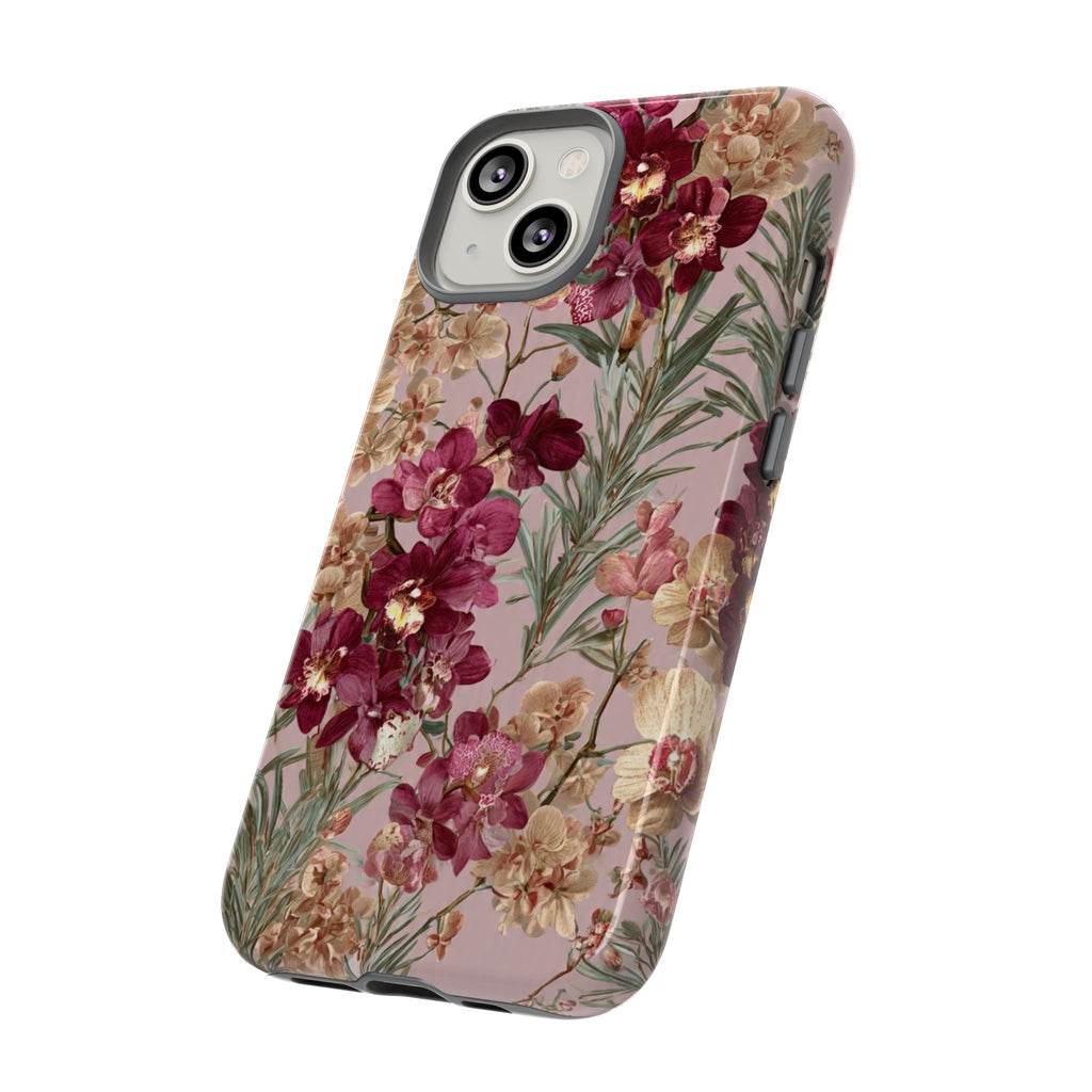 Floral Orchid Tough Phone Case — Vintage Pink Burgundy Protection