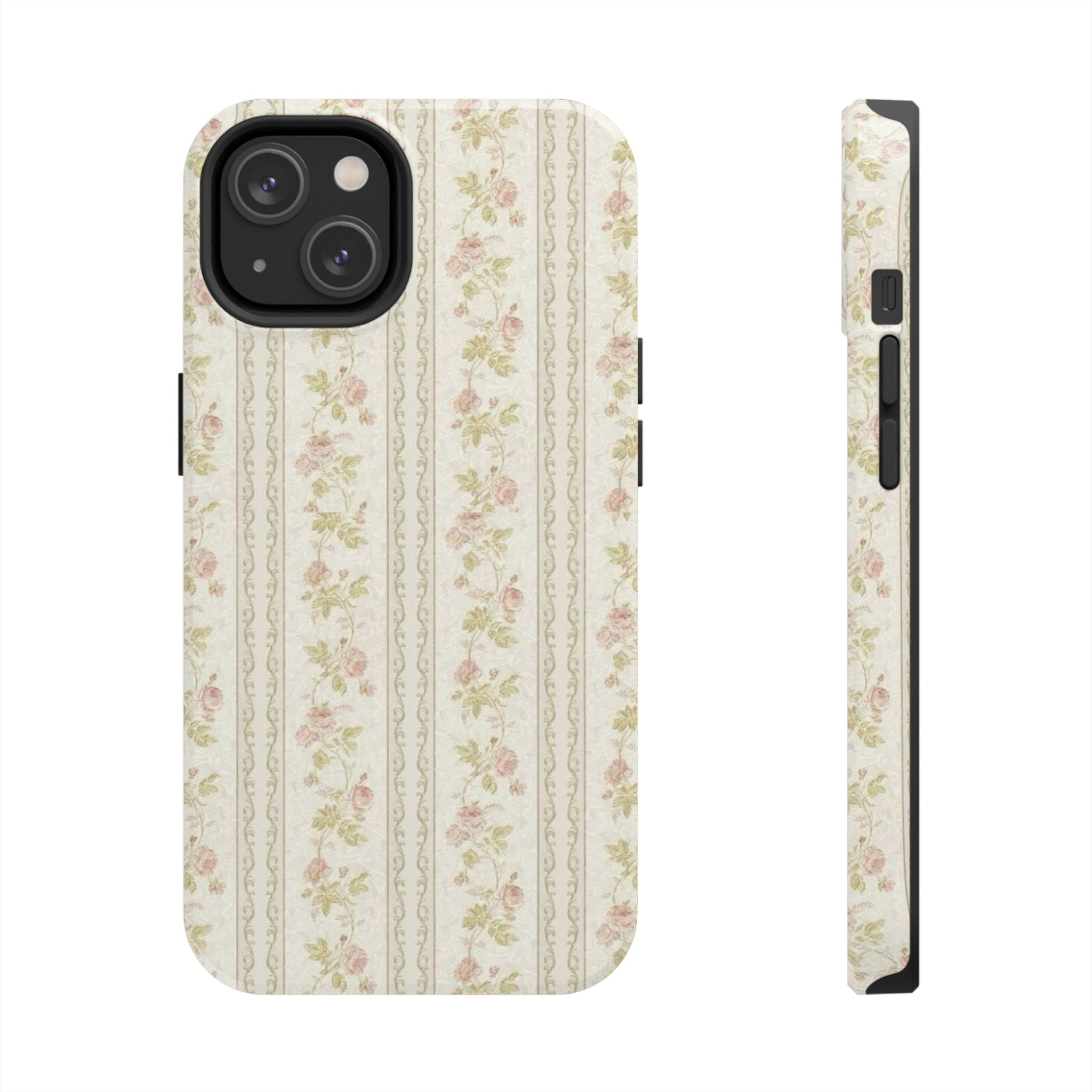 Vintage Floral Stripe Tough Phone Case — Shabby Chic Rose Protection