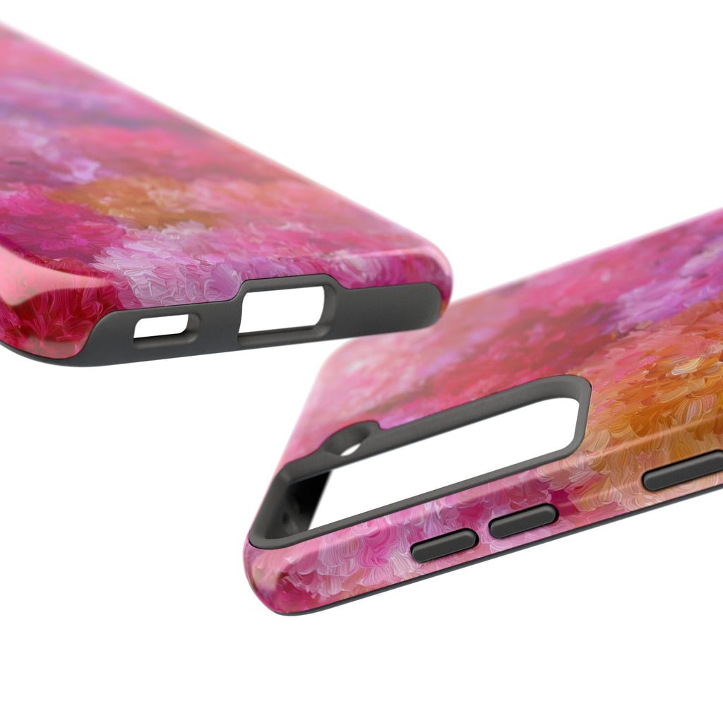 Floral Burst Tough Phone Case — Pink Watercolor Peony Protective Cover