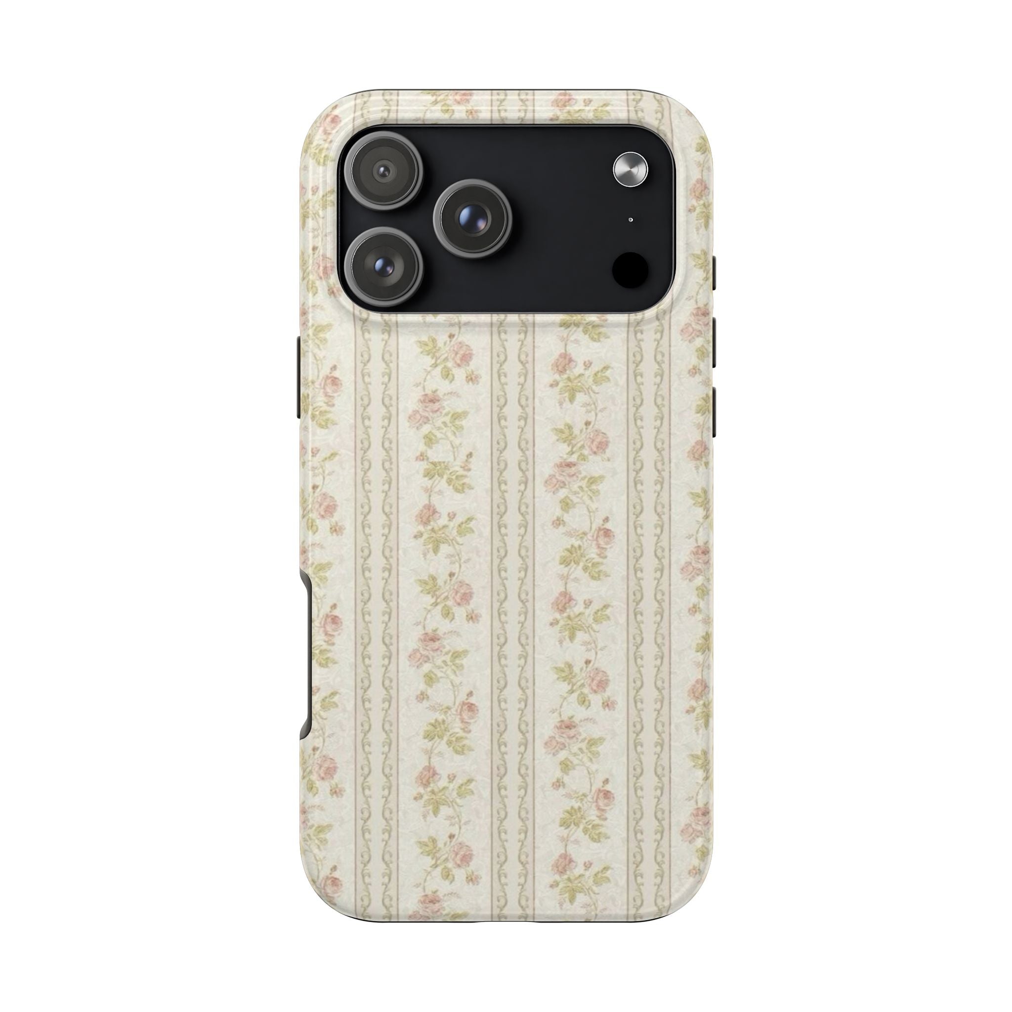 Vintage Floral Stripe Tough Phone Case — Shabby Chic Rose Protection