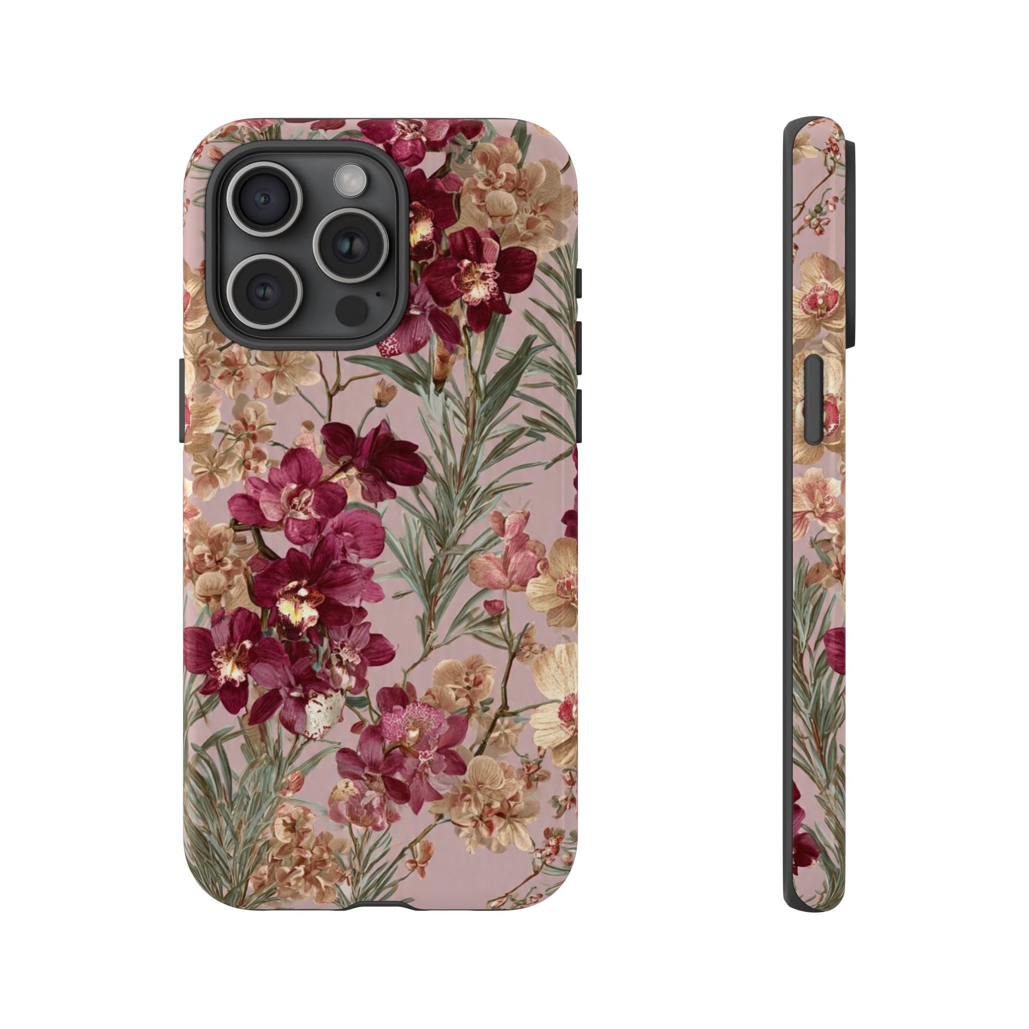 Floral Orchid Tough Phone Case — Vintage Pink Burgundy Protection