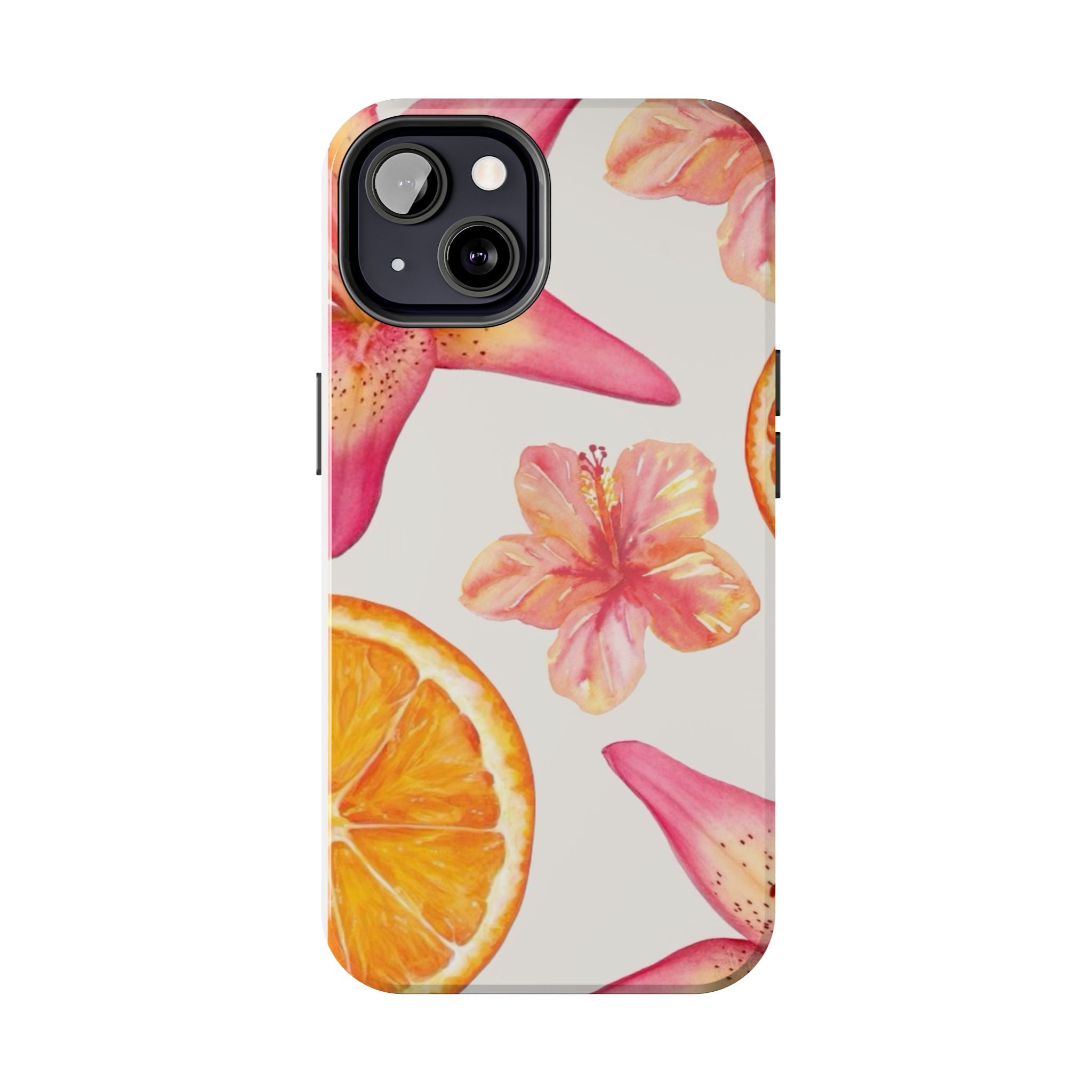 Tough Phone Case — Tropical Citrus & Pink Hibiscus Design