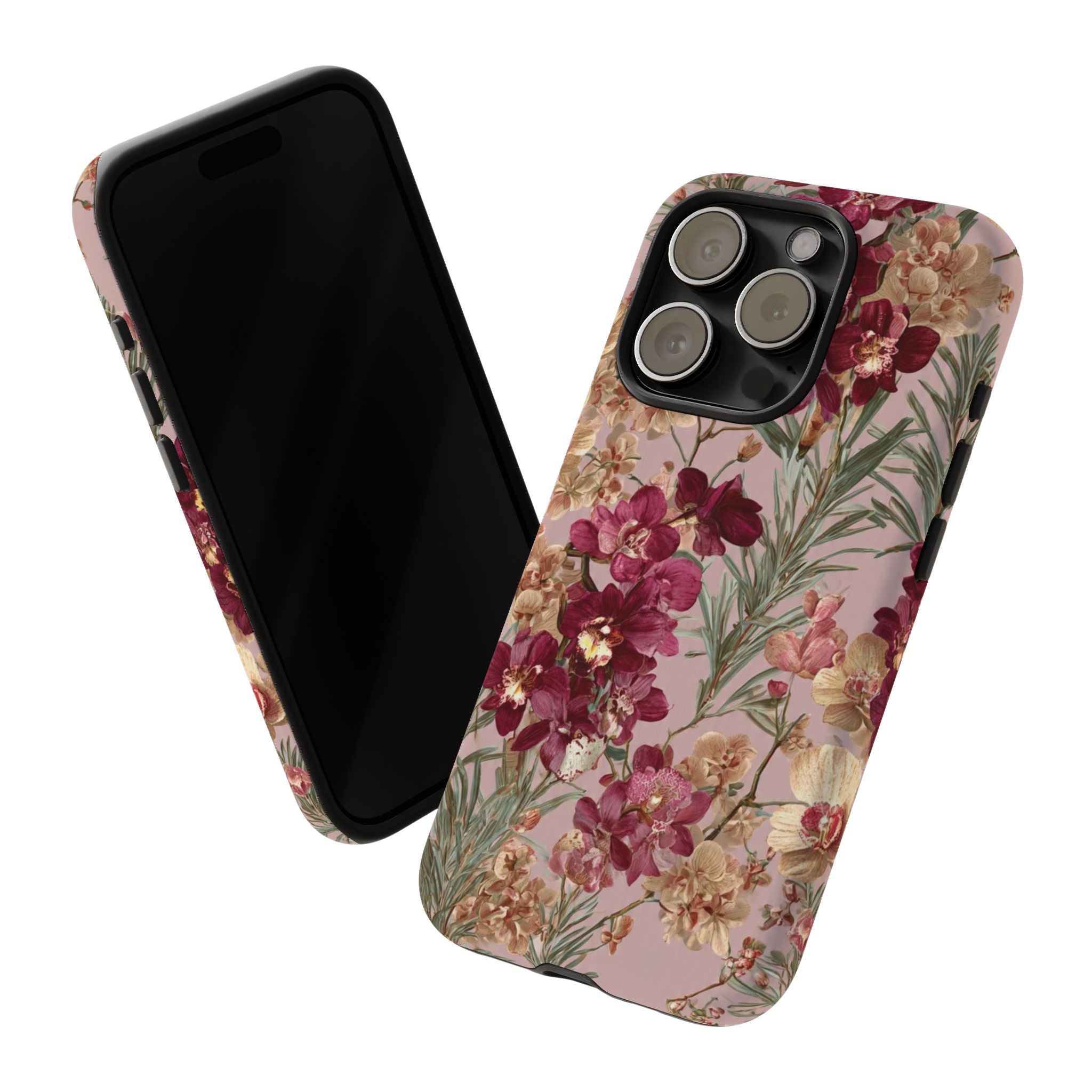 Floral Orchid Tough Phone Case — Vintage Pink Burgundy Protection