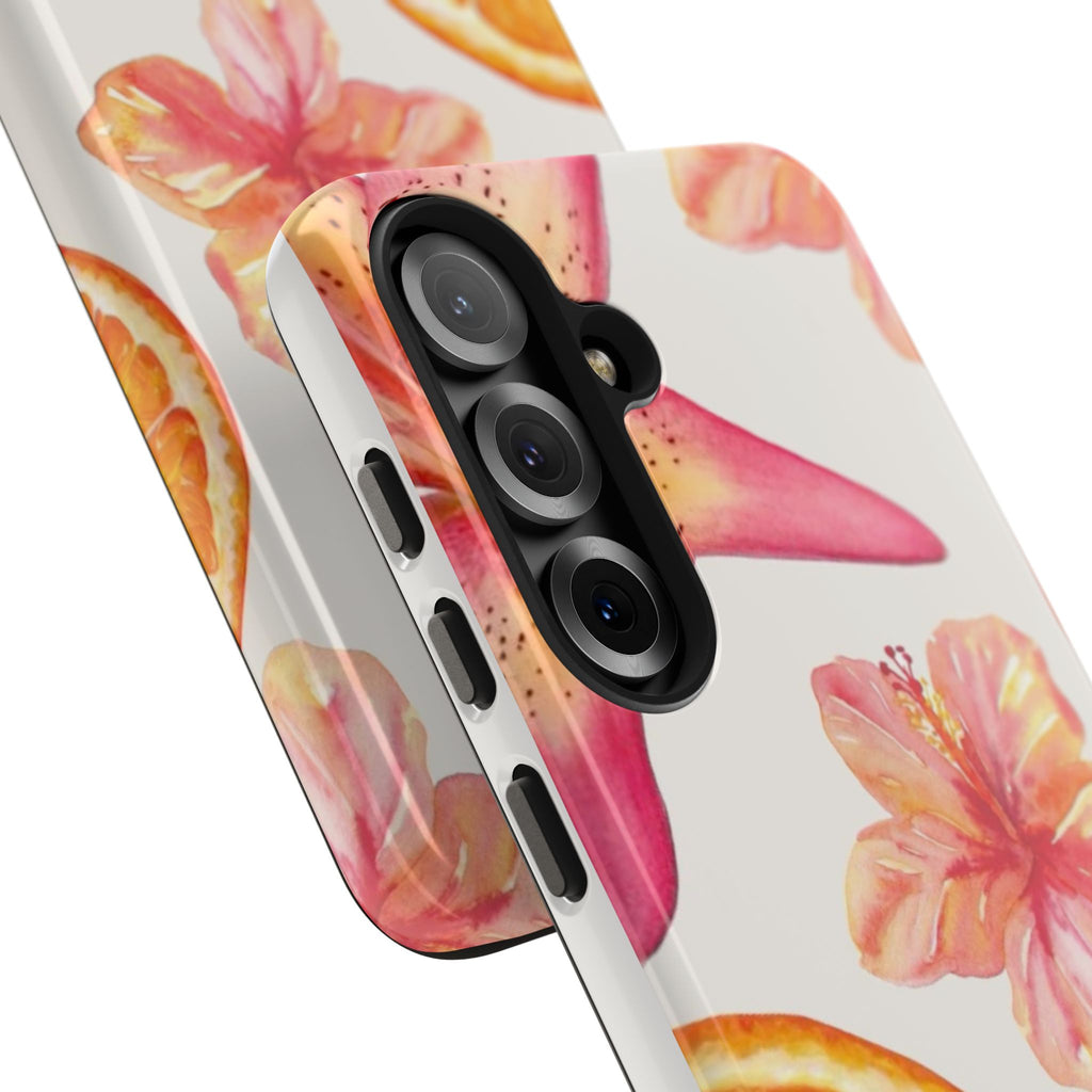 Tough Phone Case — Tropical Citrus & Pink Hibiscus Design