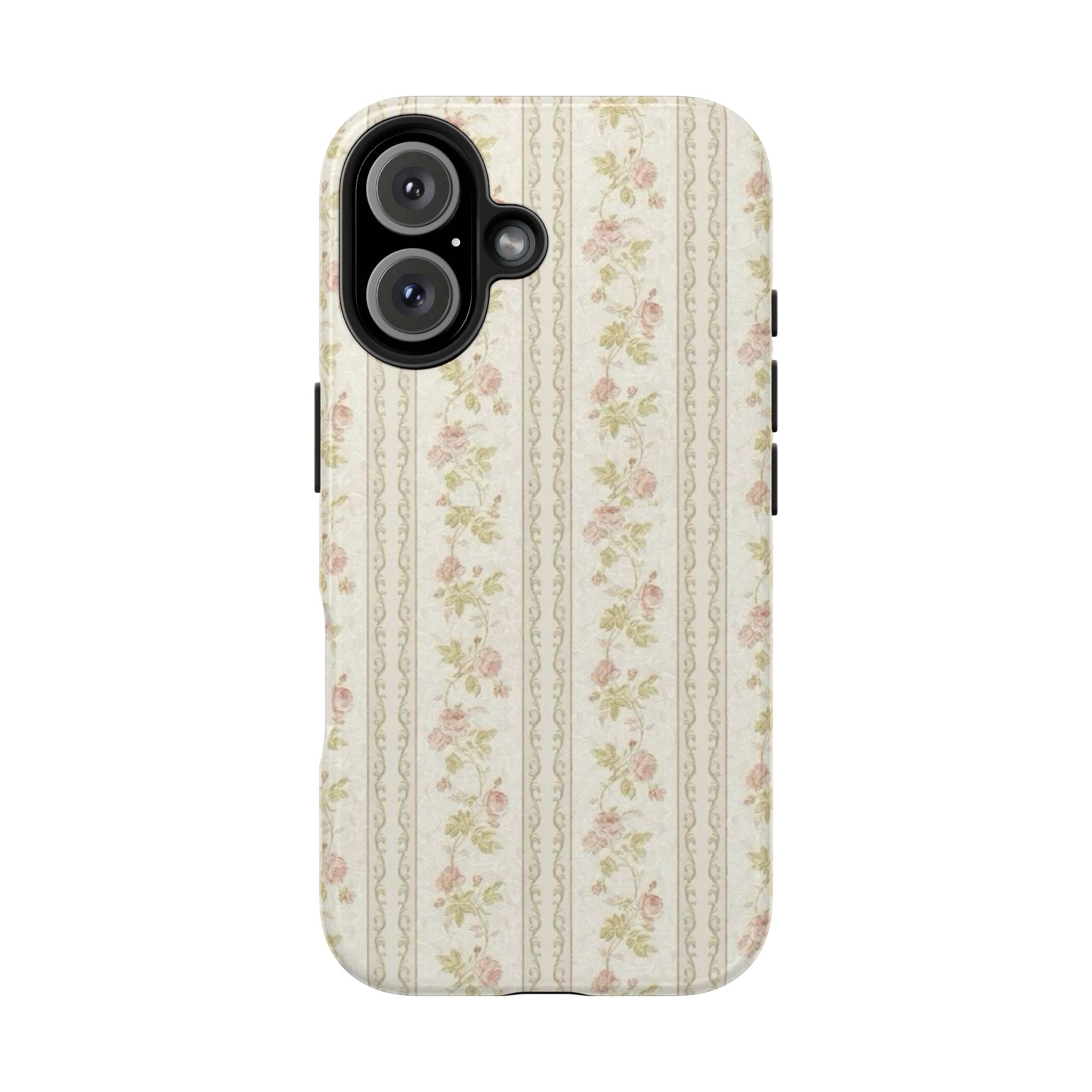 Vintage Floral Stripe Tough Phone Case — Shabby Chic Rose Protection