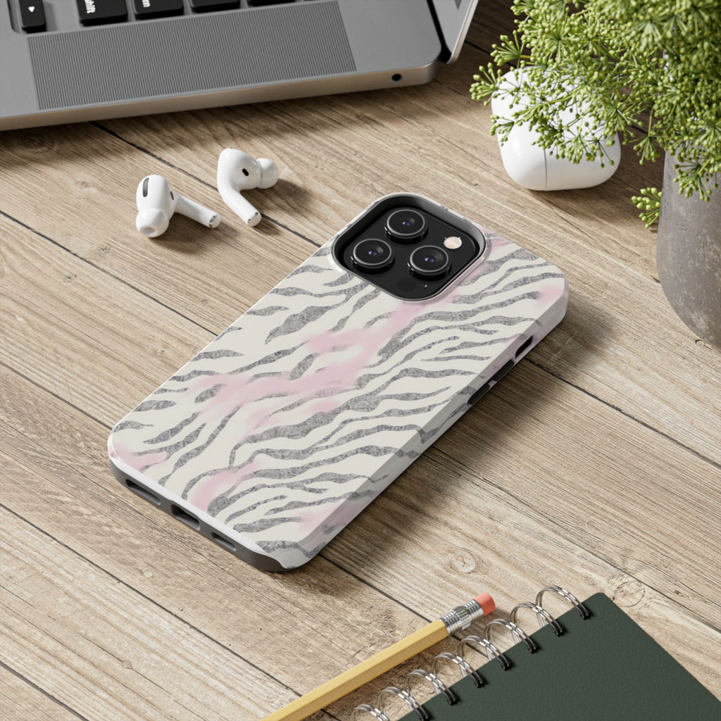 Zebra Blush Tough Phone Case — Pink Marble Animal Print Protective Cover