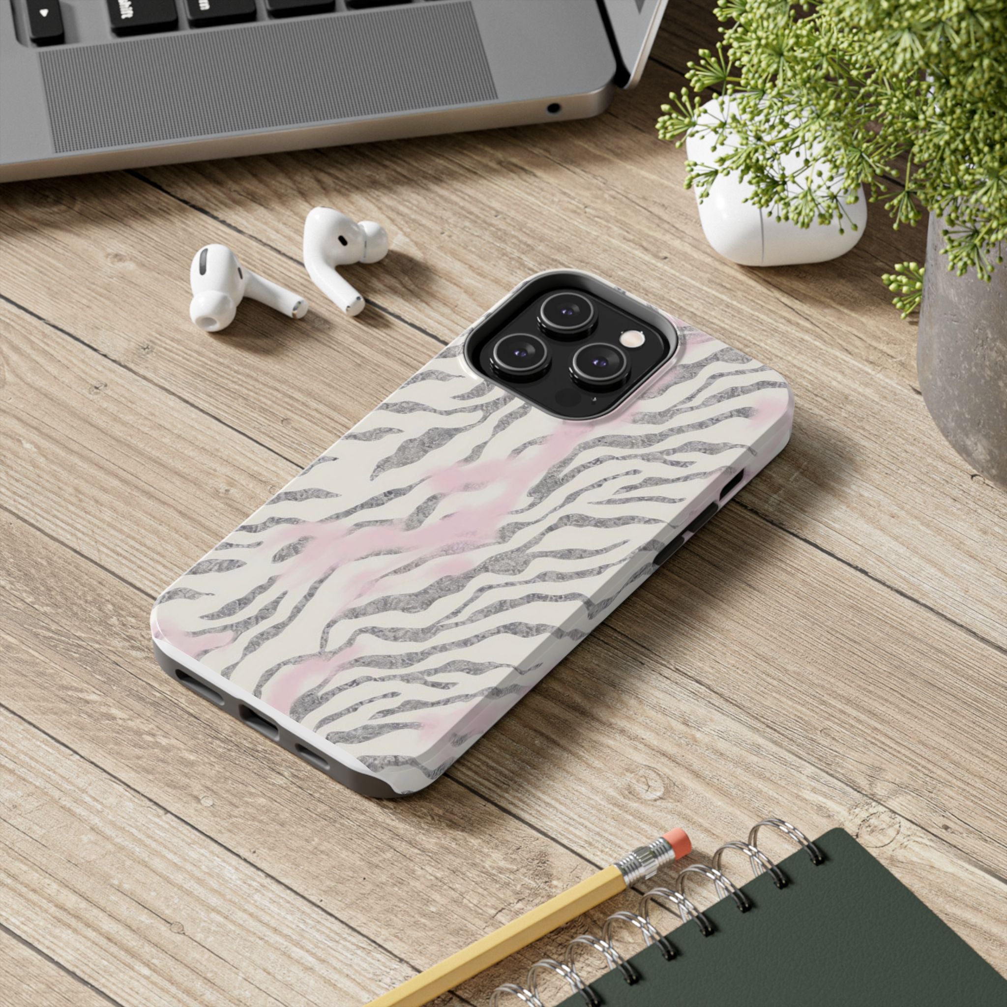 Zebra Blush Tough Phone Case — Pink Marble Animal Print Protective Cover