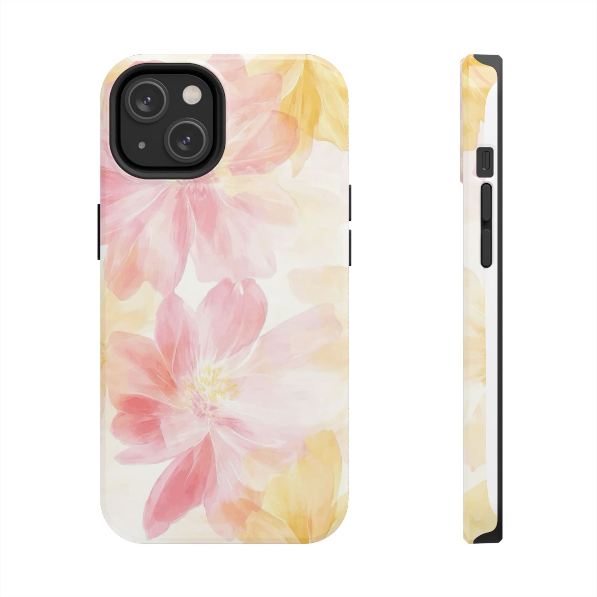 Floral Watercolor Tough Phone Case — Pink & Yellow Bloom Protective Cover
