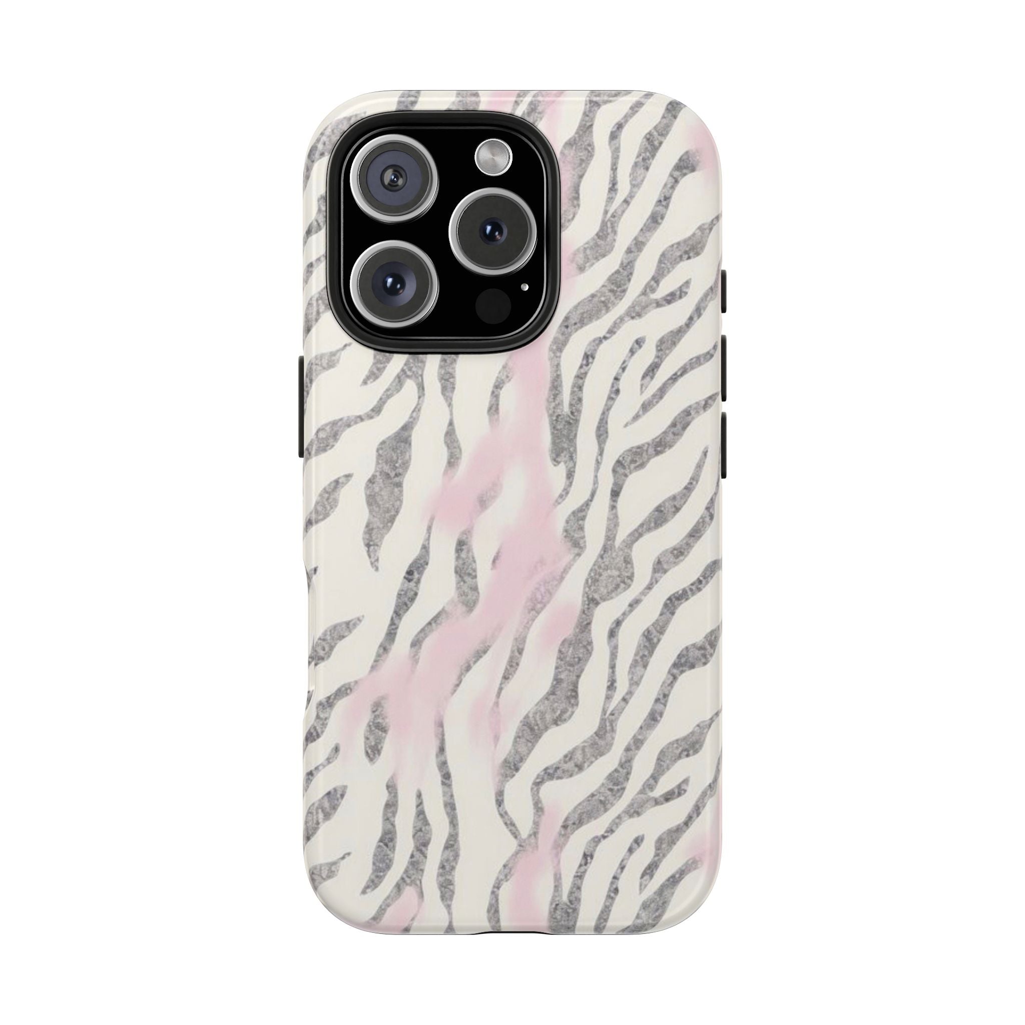 Zebra Blush Tough Phone Case — Pink Marble Animal Print Protective Cover