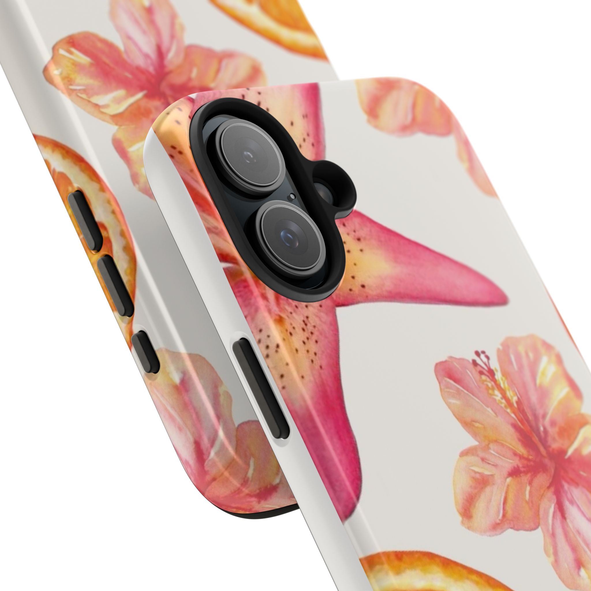 Tough Phone Case — Tropical Citrus & Pink Hibiscus Design