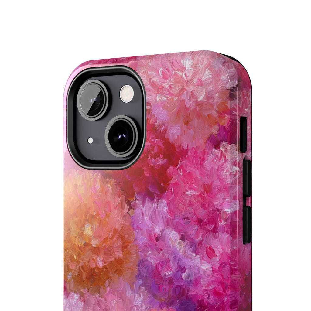 Floral Burst Tough Phone Case — Pink Watercolor Peony Protective Cover