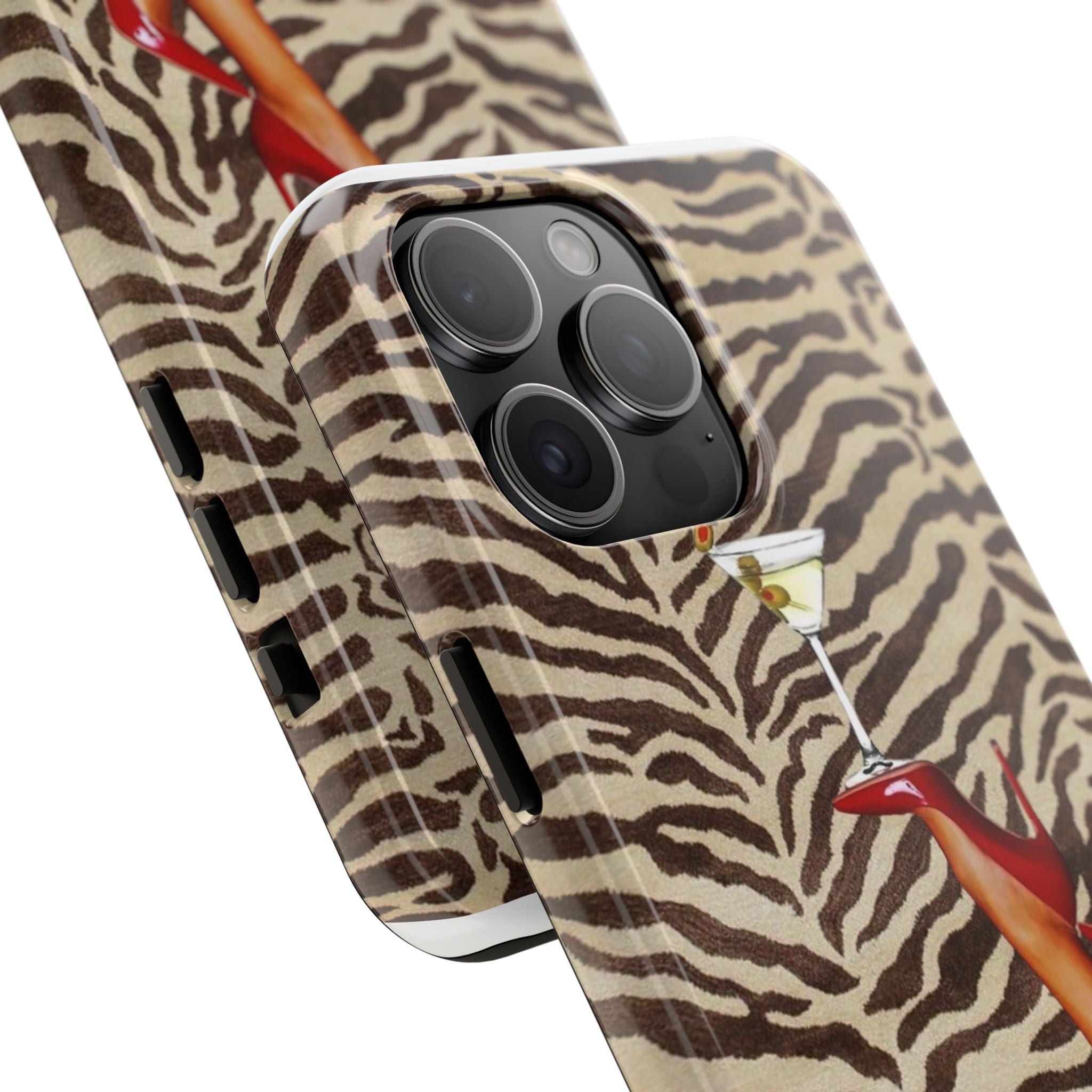 Zebra Glam Tough Phone Case — Martini & Red Heels Retro Style